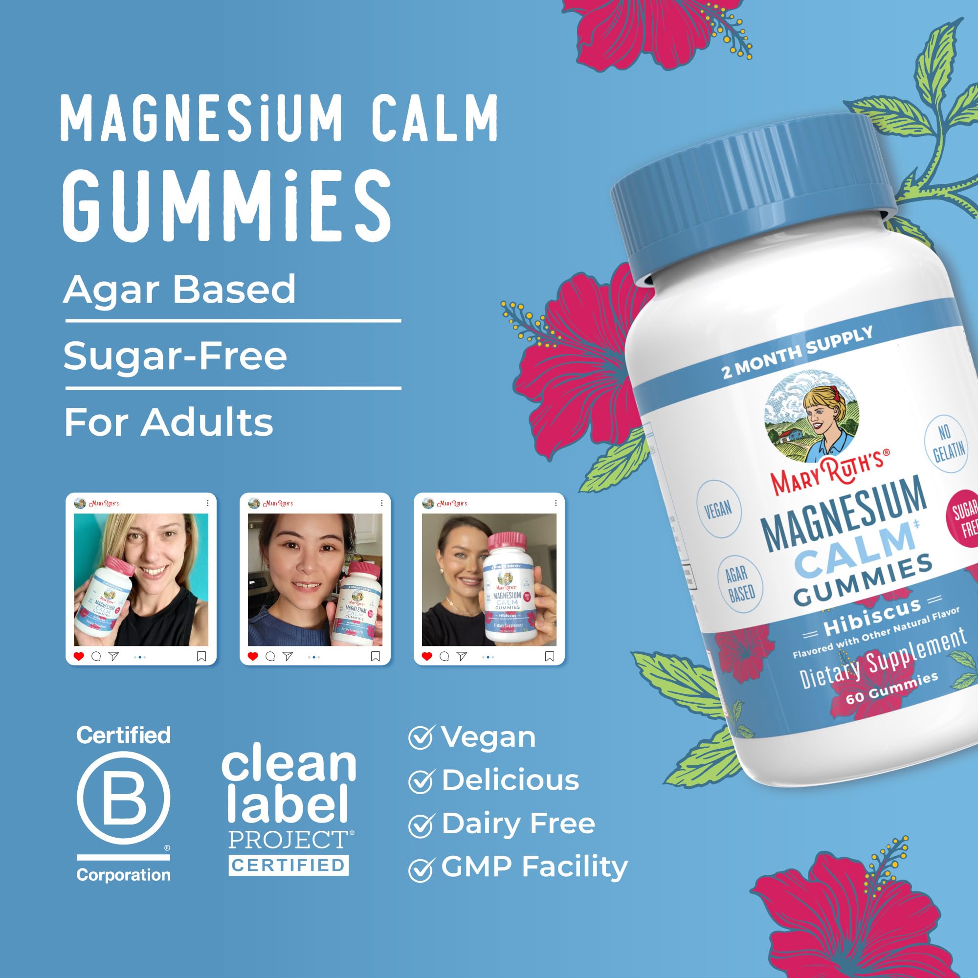 MaryRuth Organics Calm Magnesium Citrate Gummies | 2 Month Supply | Sugar Free | Magnesium Supplement for Adults
