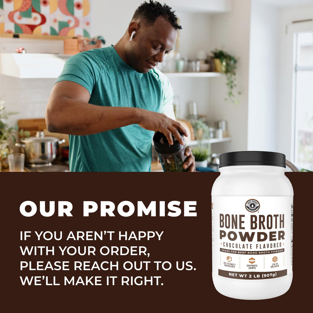 Chocolate Bone Broth Protein Powder - 100% Grass Fed Beef Bone Broth with 16g Protein & 13g Collagen per Serving - Great for Shakes & Hot Chocolate - Keto Friendly Low Carb