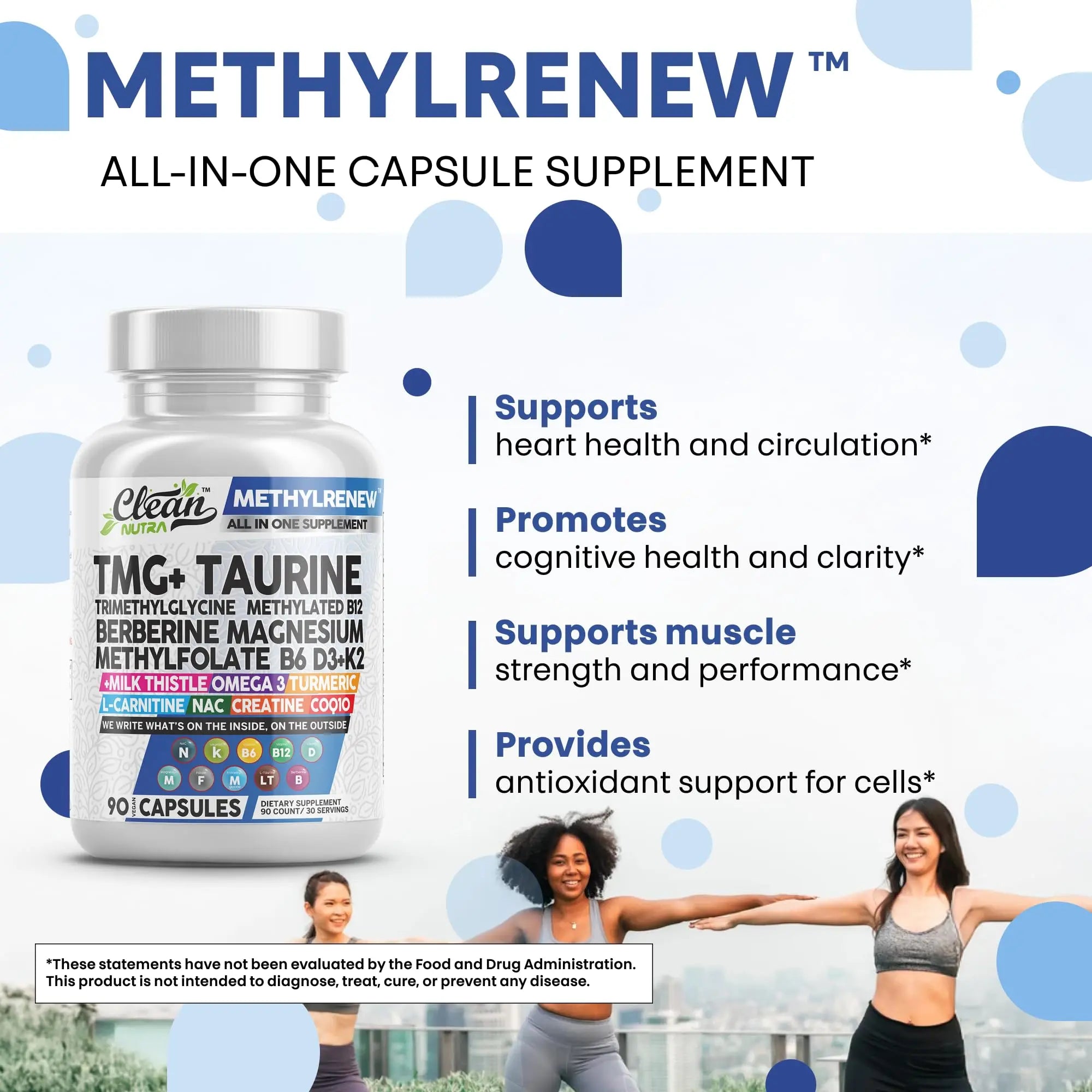 Clean Nutra TMG Supplements 1000mg | Methylated Multivitamin for Women Men | Taurine B6 Vitamins B12 D3 K2 Trimethylglycine Magnesium Clean Nutraceuticals Au supplements