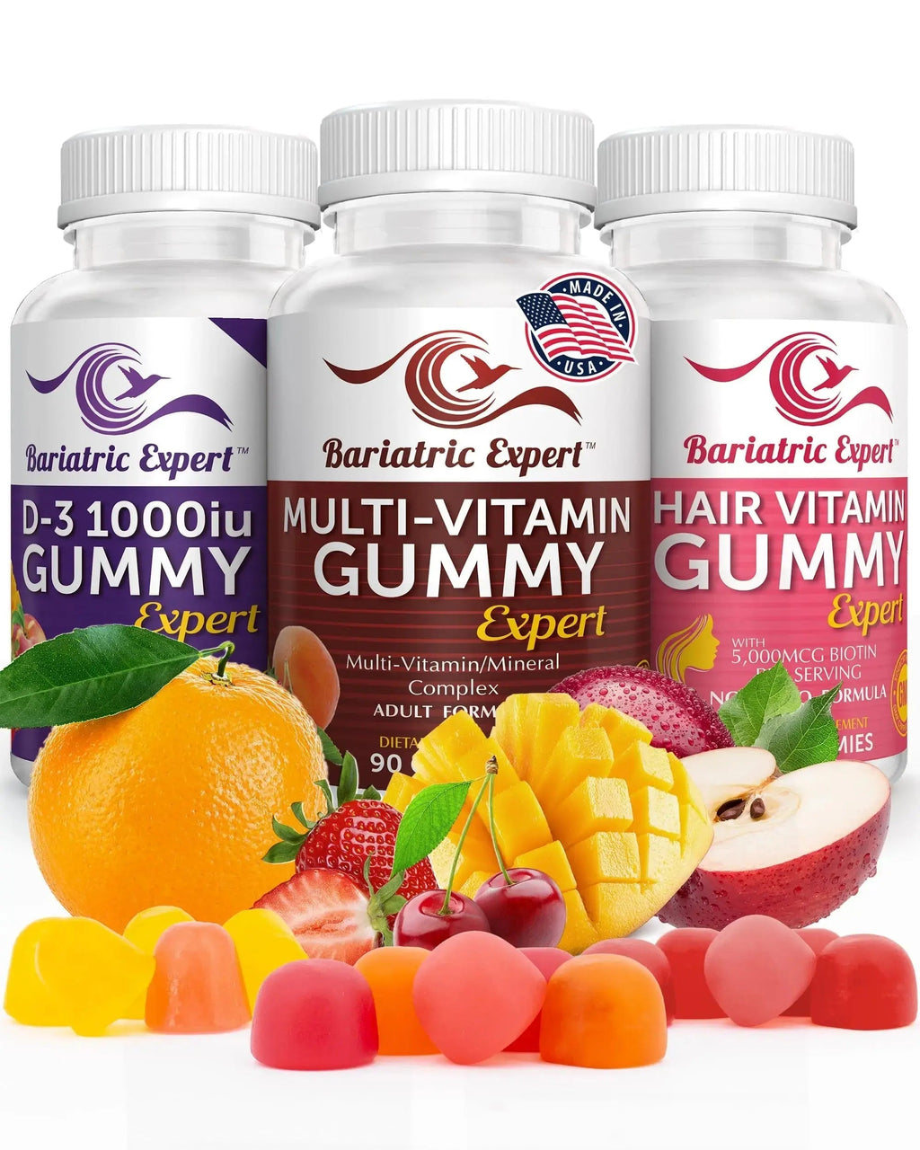 Bariatric Multivitamin 3 Pack, Multivitamin Gummy 90 Chews. - D3 Gummies 90 Chew - Hair Vitamin Gummy 60 Chews. Bariatric Food Expert Au supplements