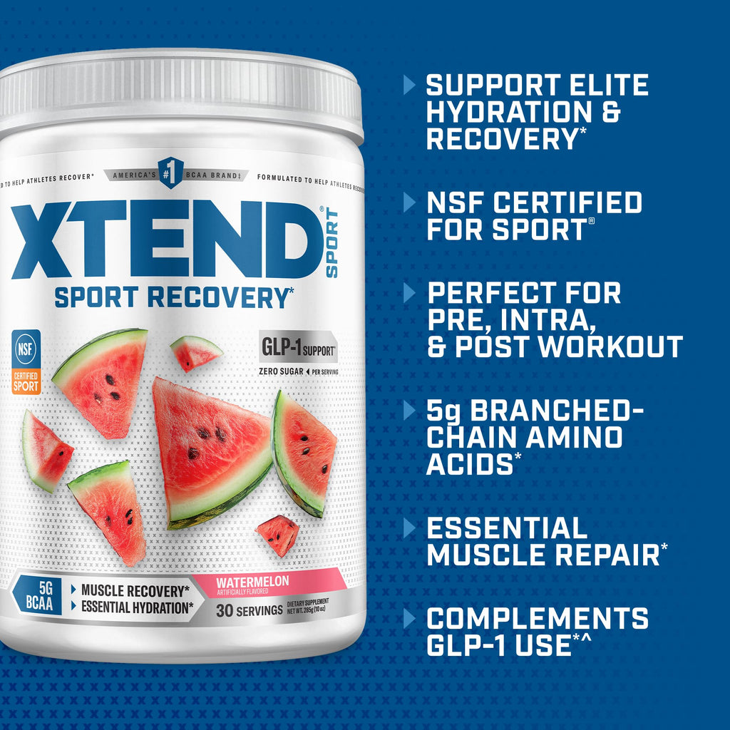Xtend Sport BCAA Powder Watermelon - Electrolyte Powder for Recovery & Hydration with Amino Acids - 30 Servings