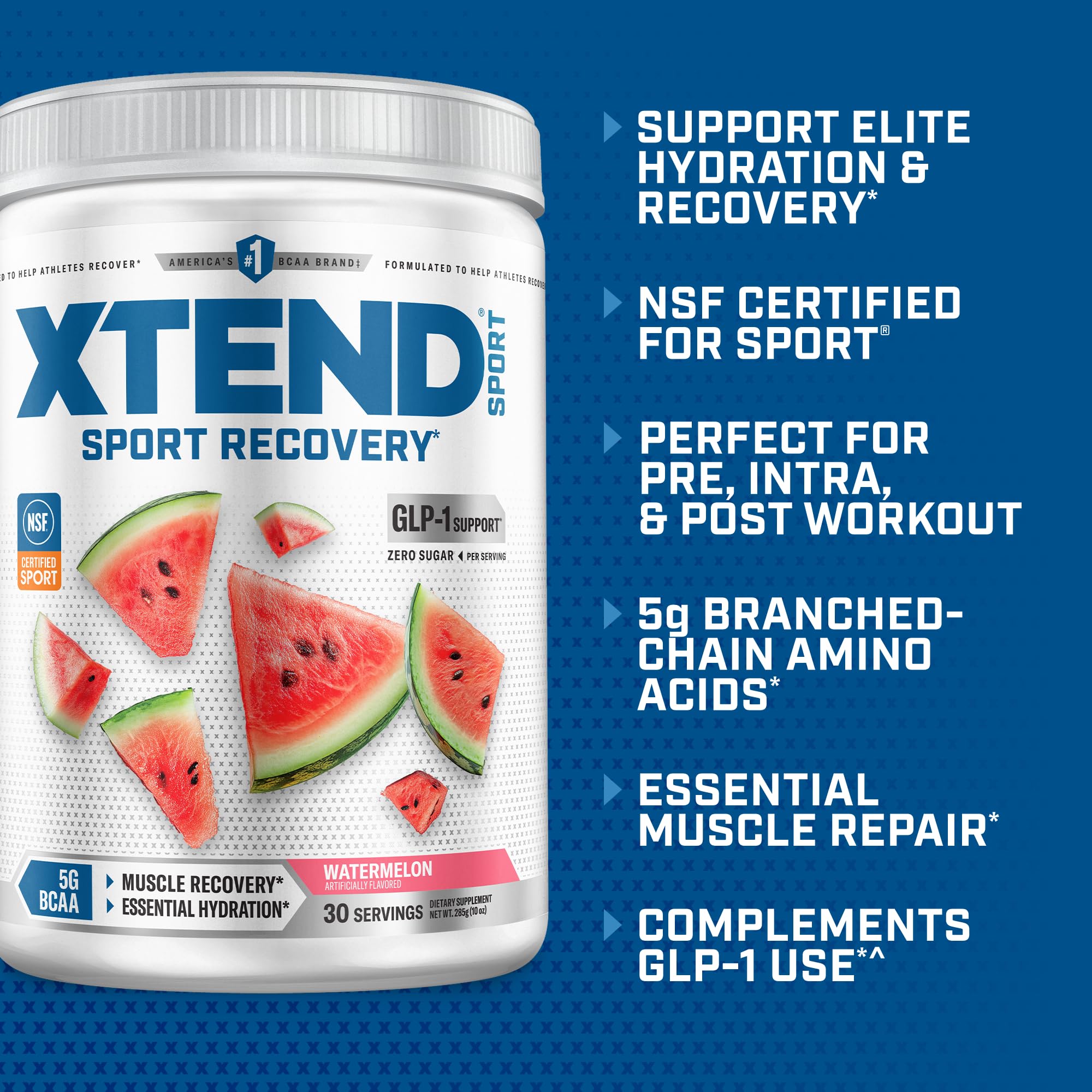 Xtend Sport BCAA Powder Watermelon - Electrolyte Powder for Recovery & Hydration with Amino Acids - 30 Servings