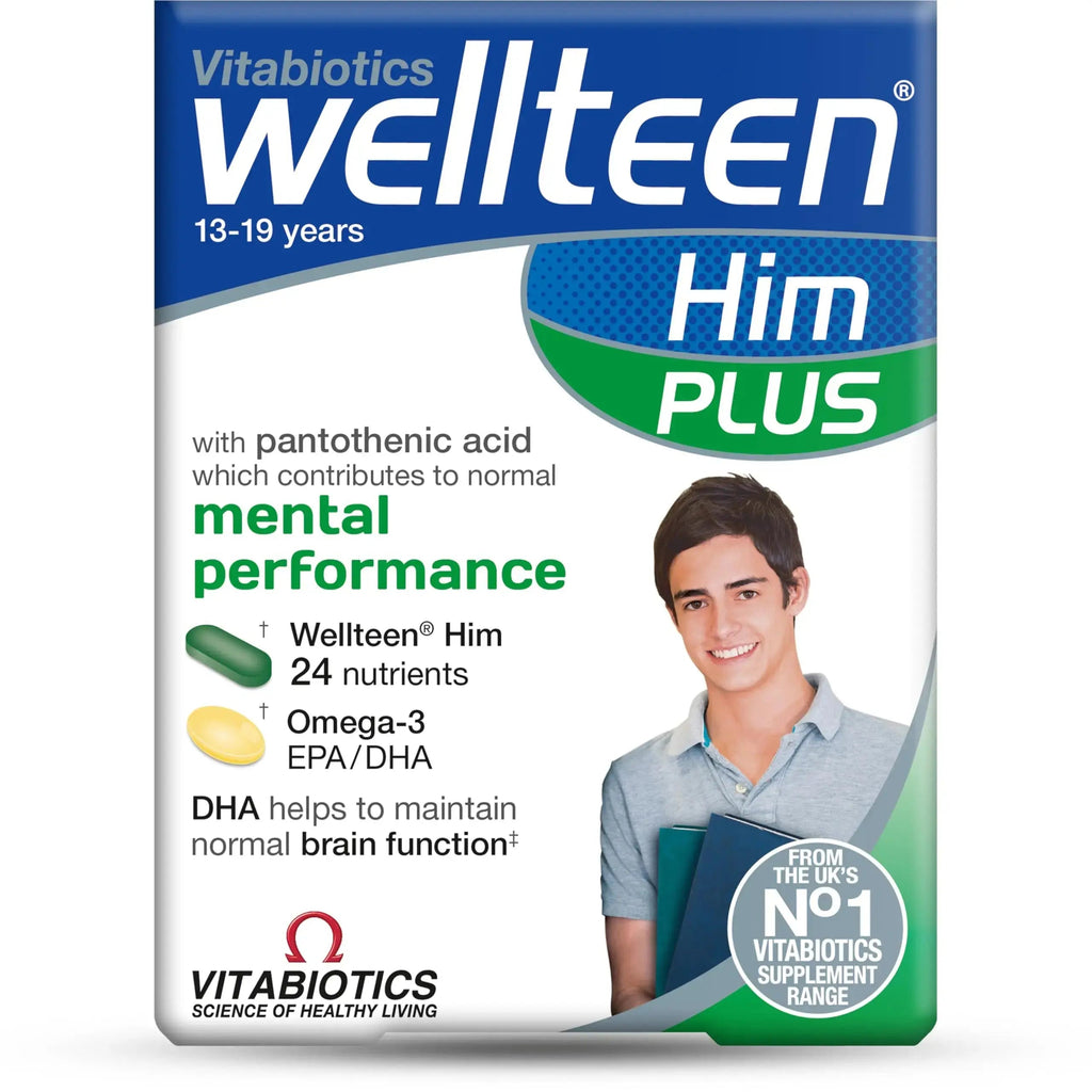 Vitabiotics Wellteen Him Plus Omega-3 - Maximum Nutritional Support for Teenagers and Young Men Ages 13-19 - 56 Tablets and Capsules Wellteen Au supplements