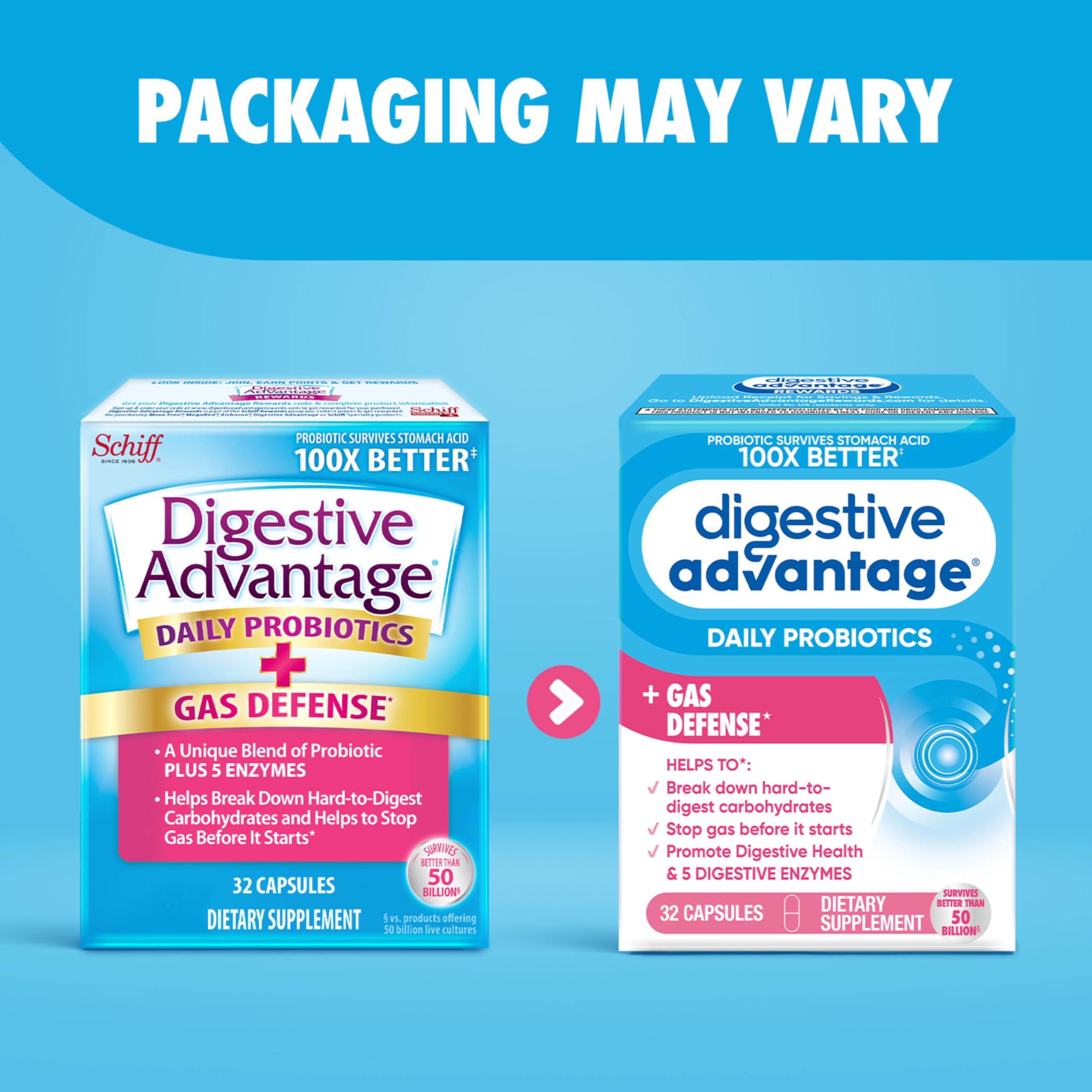 Digestive Enzyme and Probiotic Capsule- Digestive Advantage 32 Capsules, Survives 100x Better than regular 50 billion CFU, Breaks down food, helps prevent gas Digestive Advantage Au supplements