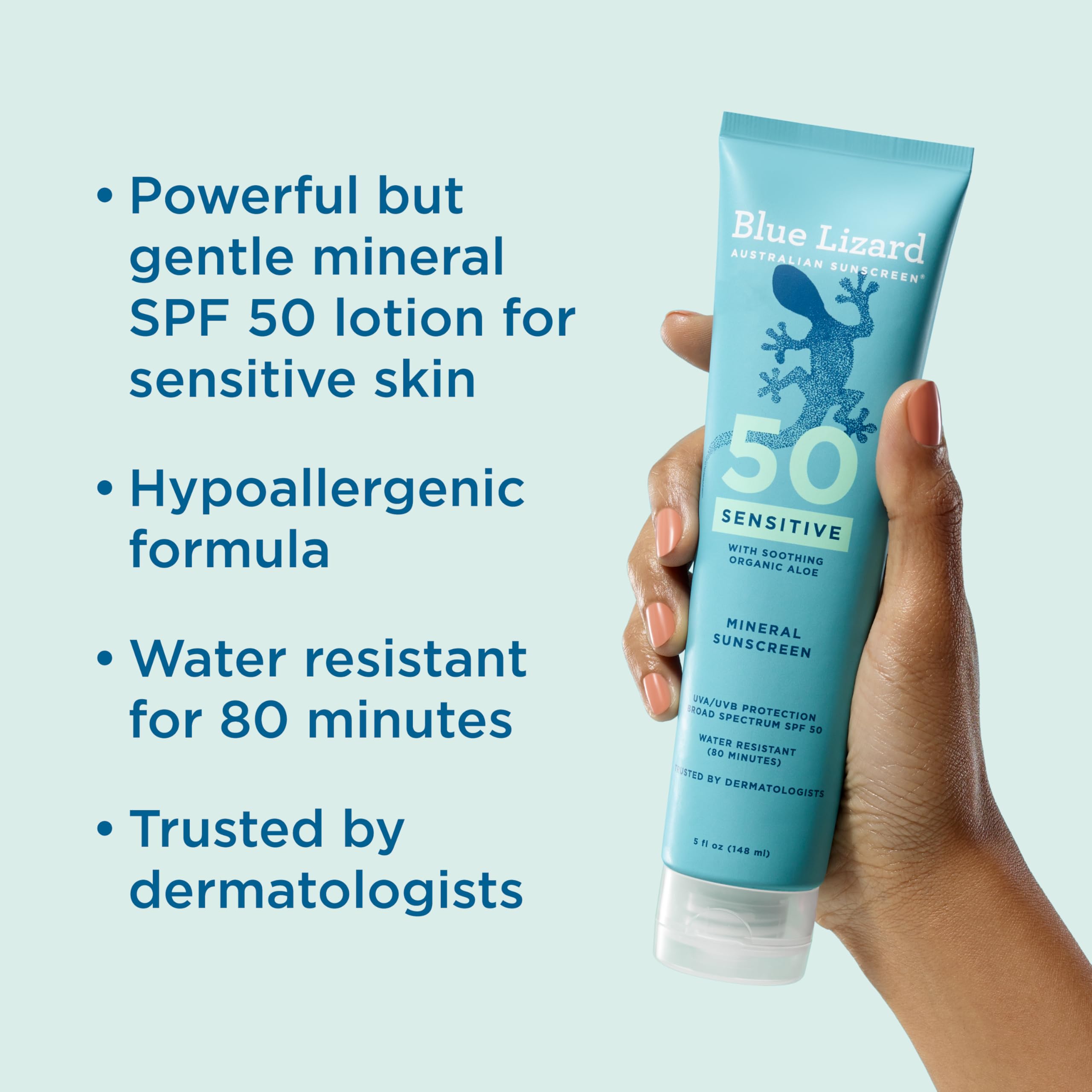 Blue Lizard Sensitive Mineral SPF 50 Sunscreen Lotion, 100% Mineral Sunscreen, UVA/UVB Protection