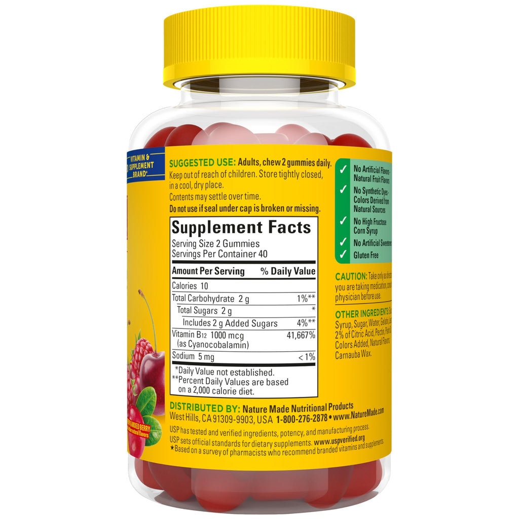 Nature Made Vitamin B12 Gummies 1000 mcg per serving, Dietary Supplement for Energy Metabolism Support, B12 Vitamins