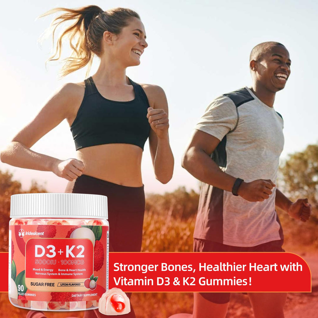 Vitamin D3 K2 Gummies w/Magnesium Sugar Free - 90 Count | D3 Vitamin 5,000 IU + K2(MK-7) 100 mcg - Vegan K2 D3 Vitamin Supplement, Highly Absorbent Supports Bone