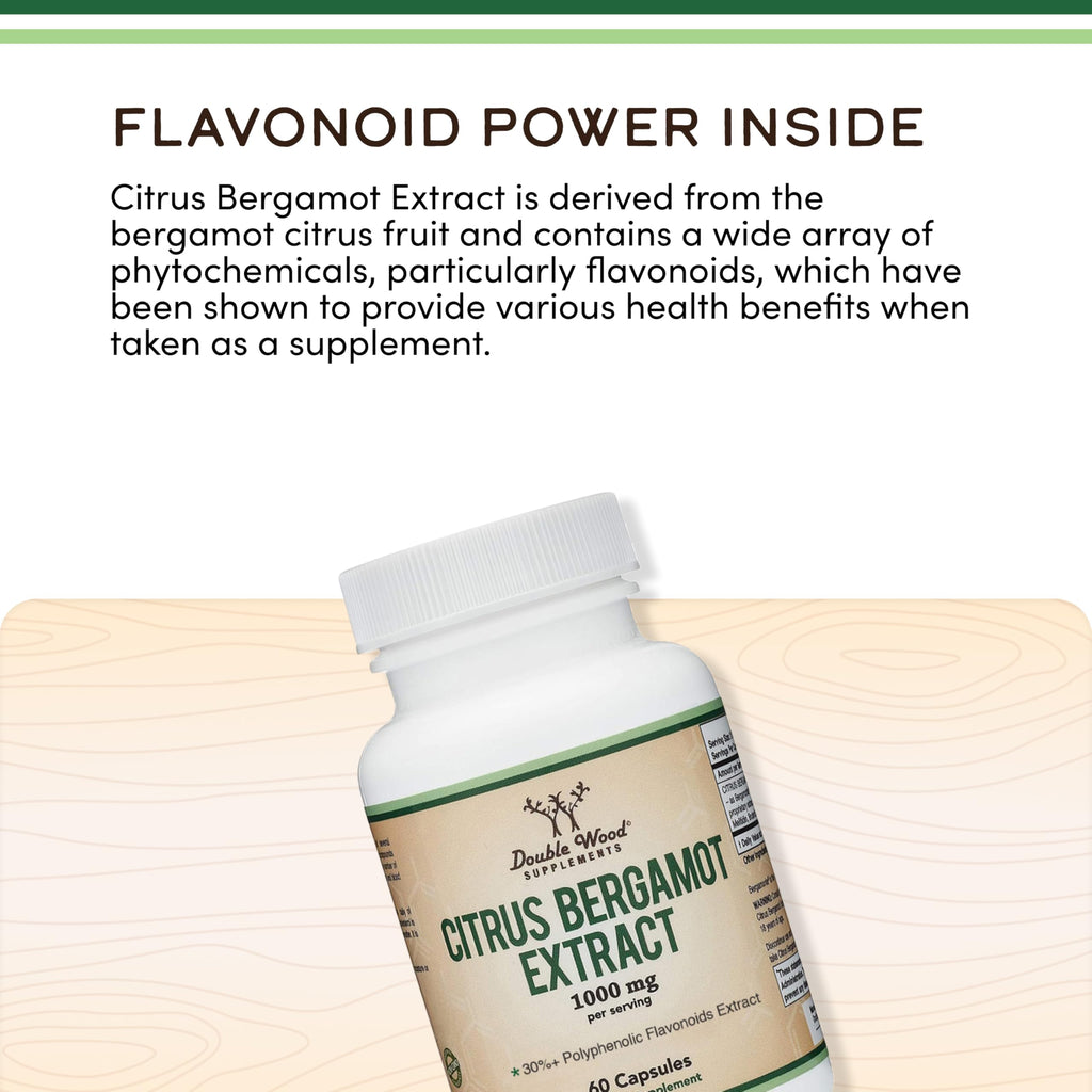 Citrus Bergamot Supplement, 1000mg, 60 Capsules - Supports Healthy Cholesterol & Triglyceride Levels - 1,000mg Servings