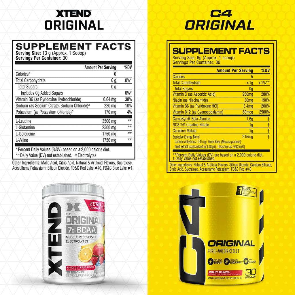 Cellucor Pre Workout & BCAA Bundle, C4 Original Pre Workout Powder, Fruit Punch Scivation Au supplements