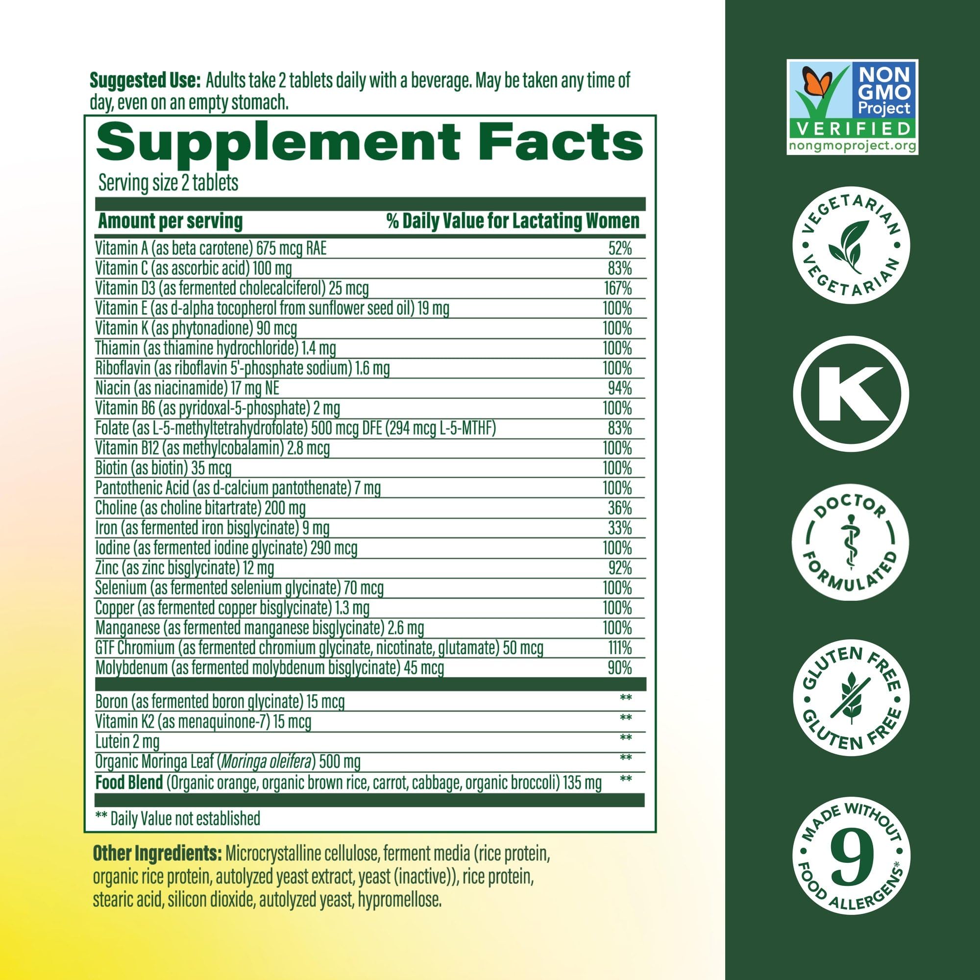 MegaFood Baby & Me 2 Postnatal Vitamins for Women Breastfeeding with Folate (Folic Acid Natural Form), Choline, Iodine, Vitamin D
