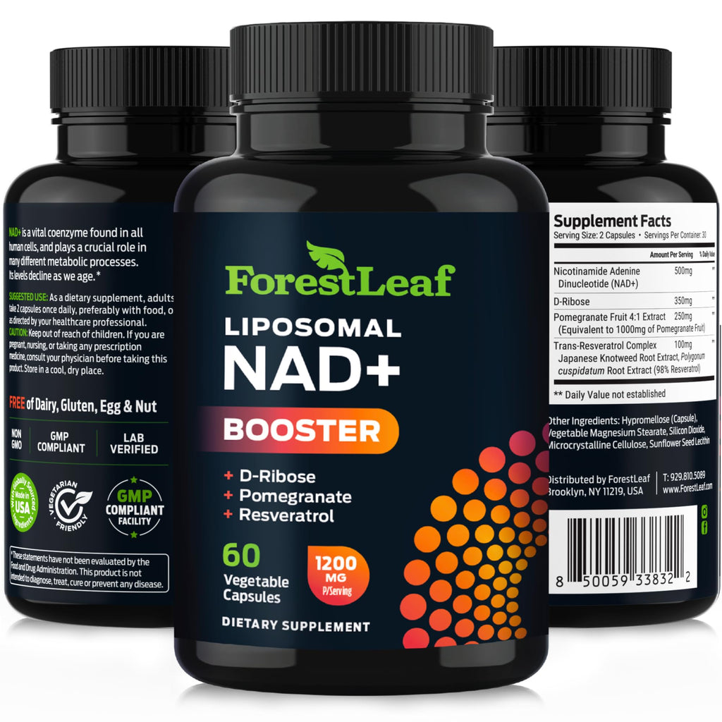 ForestLeaf NAD Resveratrol Capsules, Liposomal NAD Supplement for Women and Men with D-Ribose and Pomegranate, NAD+ for Energy, Focus and Anti-Aging Support, NMN Supplement Alternative (60 Caps) ForestLeaf Au supplements