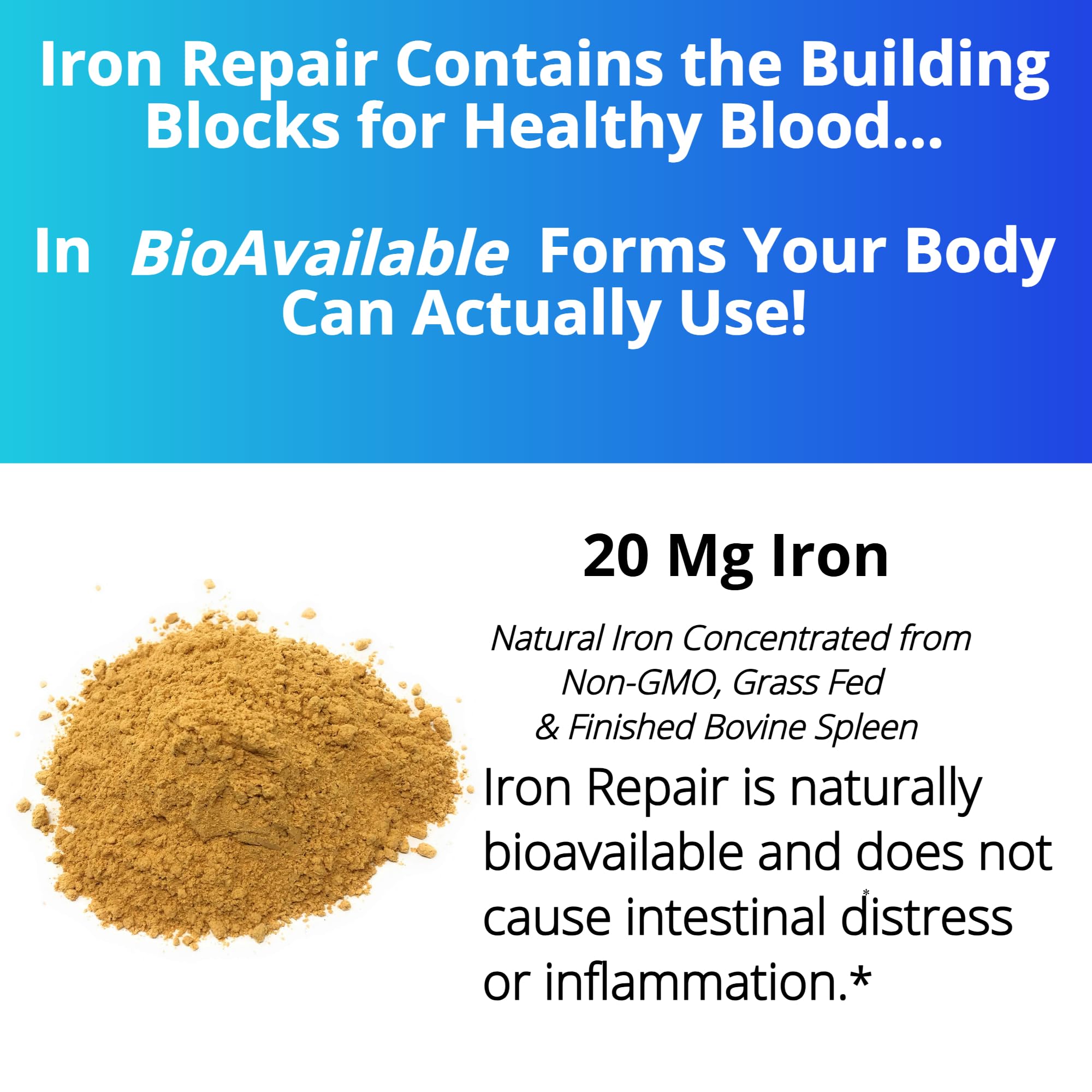 Iron Repair Simply Natural Iron Supplement, Best Absorption & Gentle on Stomach, Monash Low FODMAP, Raise Hemoglobin & Ferritin Iron Pills for Women, Men, Teens
