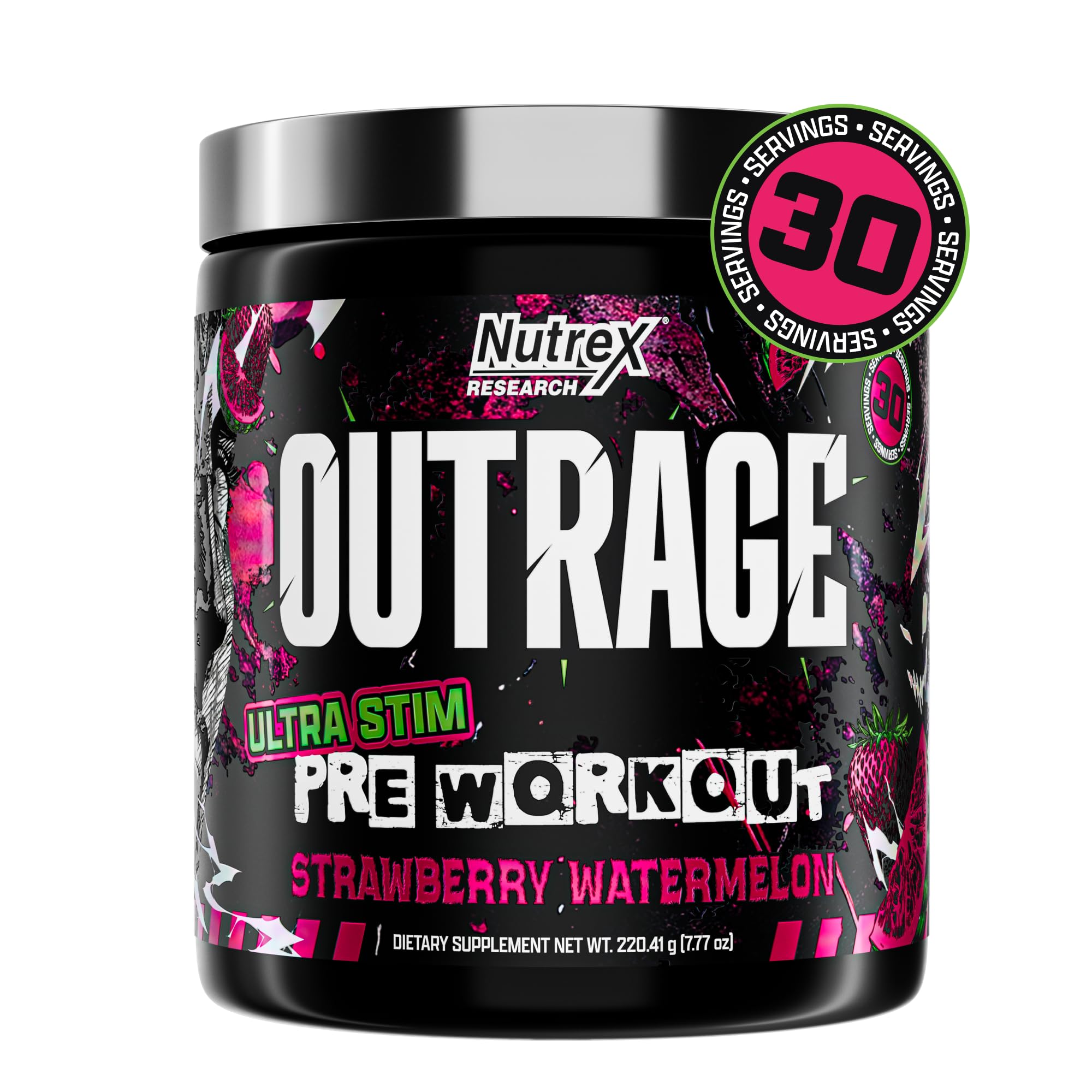 Outrage Ultra HIGH STIM Pre-Workout Powder for Men | 400mg Caffeine, L-Citrulline, Beta-Alanine, Creatine | Extreme Energy, Focus, Strength & Endurance