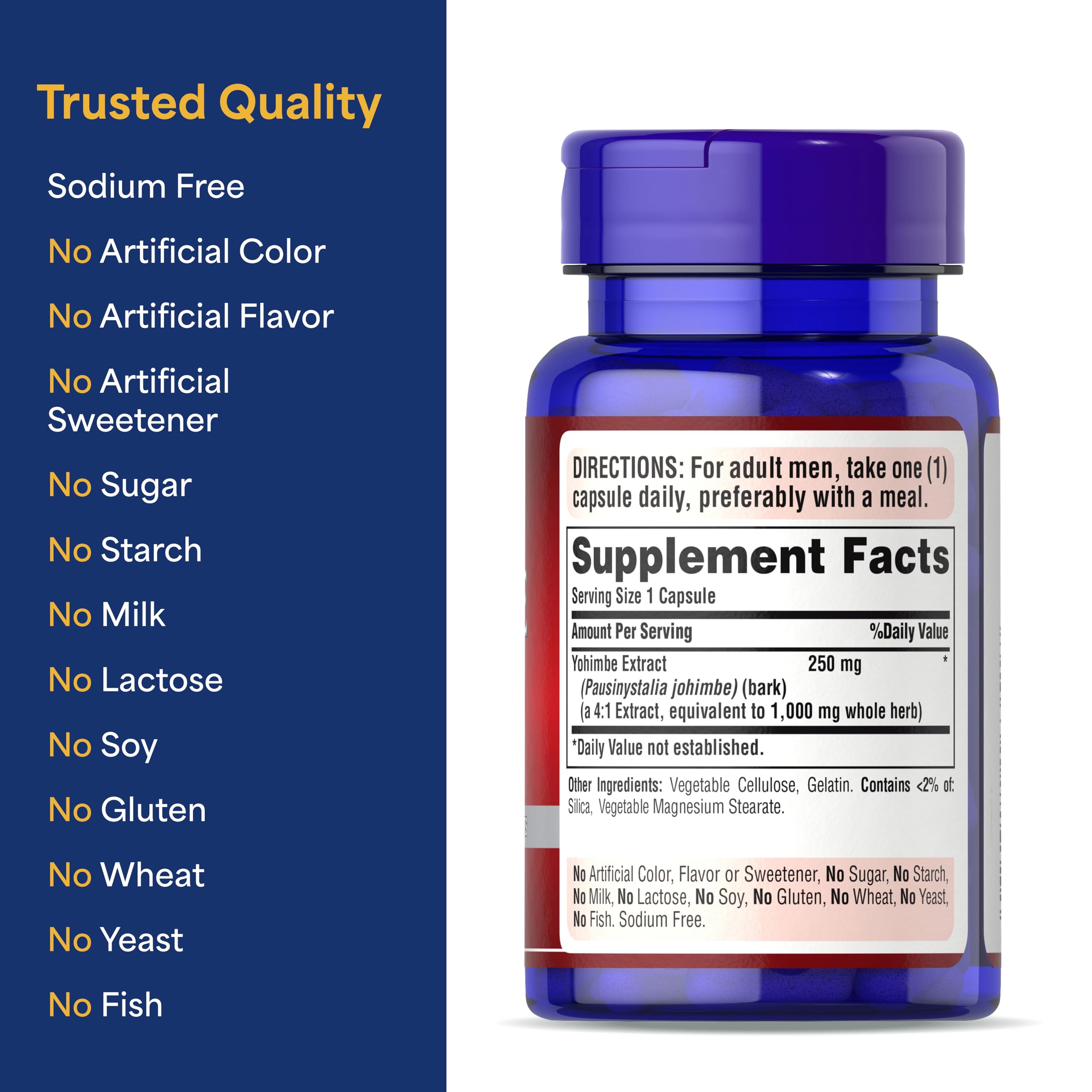 Puritan's Pride Yohimbe Exotic Herb for Men 250 mg (1000mg Equivalent), Dietary Supplement, 50 Rapid Release Capsules