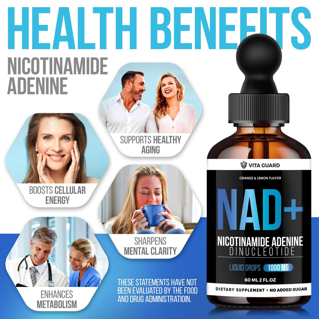 Vita Guard Pure NAD+ Supplements 1000mg Liquid Drops for Women & Man | Nicotinamide Adenine Similar to Nicotinamide Riboside NAD Plus Boosting Supplement - Natural Lemon & Orange Flavor Vita Guard Au supplements