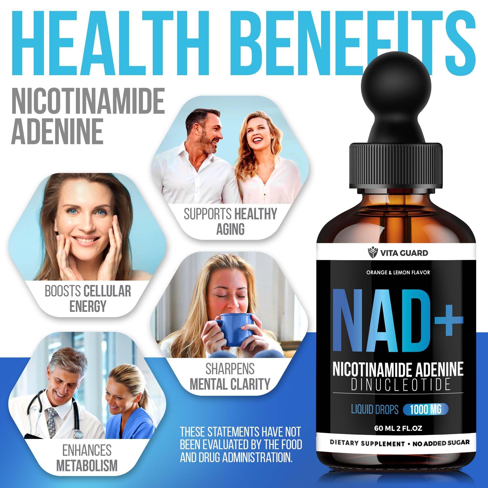 Vita Guard Pure NAD+ Supplements 1000mg Liquid Drops for Women & Man | Nicotinamide Adenine Similar to Nicotinamide Riboside NAD Plus Boosting Supplement - Natural Lemon & Orange Flavor Vita Guard Au supplements