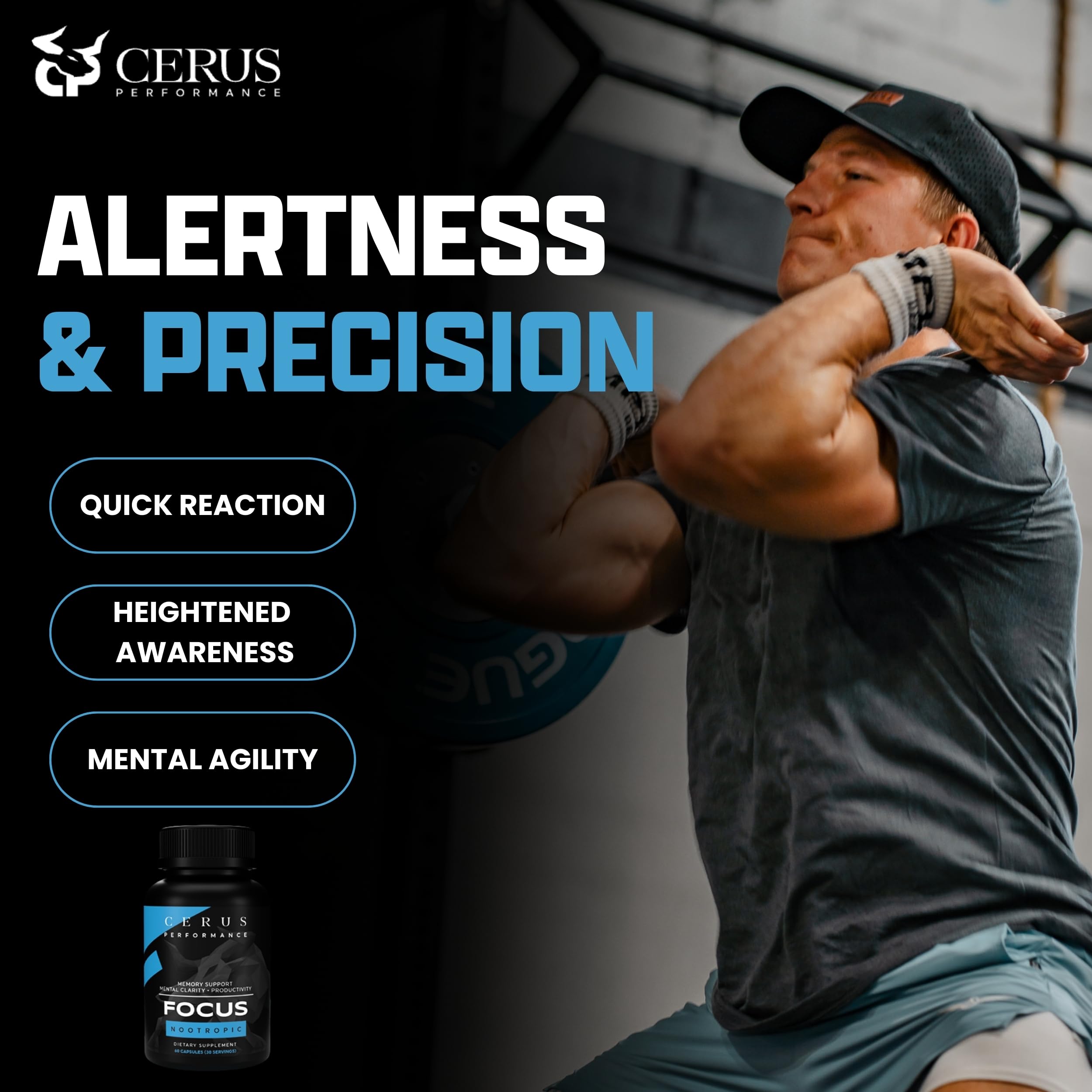 Cerus Performance Focus Nootropic Supplement - Enhances Mental Clarity, Boosts Memory & Cognitive Function, Improves Alertness - Ideal for Athletes & Fitness Enthusiasts - 60 Capsules Cerus Au supplements