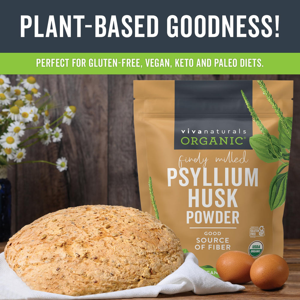 Viva Naturals Organic Psyllium Husk Powder, 24 oz – Finely Ground, Unflavored, Vegan, Keto, Paleo, Non-GMO Plant-Based Superfood, Good Source of Fiber for Gluten-Free Baking, Juices & Smoothies