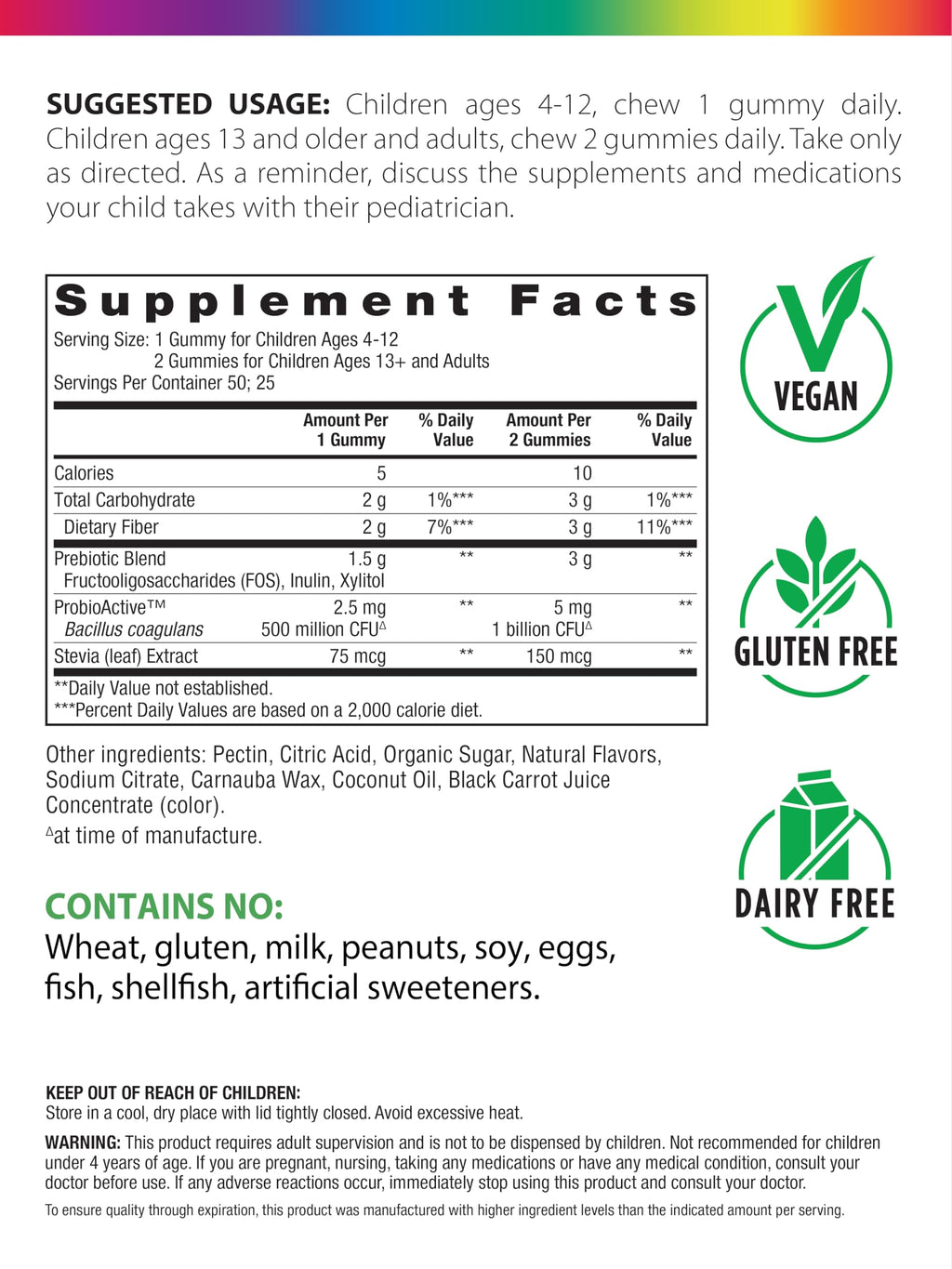 Rainbow Light Probiotic Gummies | 50 Count | Advanced Synbiotic with Prebiotic | for Men, Women & Children | Supports Digestive & Immune Health