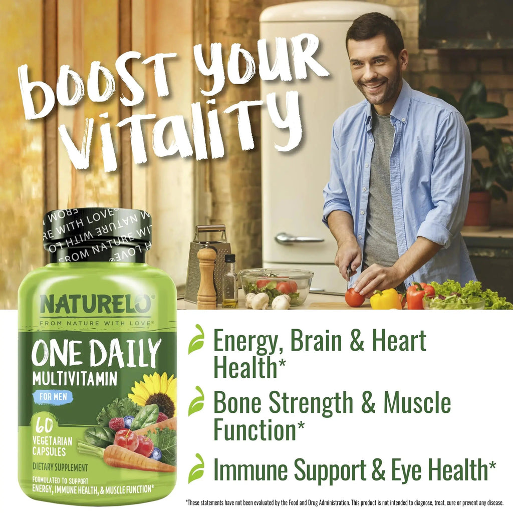 NATURELO One Daily Multivitamin for Men with Vitamins, Minerals & Organic Whole Foods - 60 Capsules and Magnesium Glycinate Chelate Complex NATURELO Au supplements