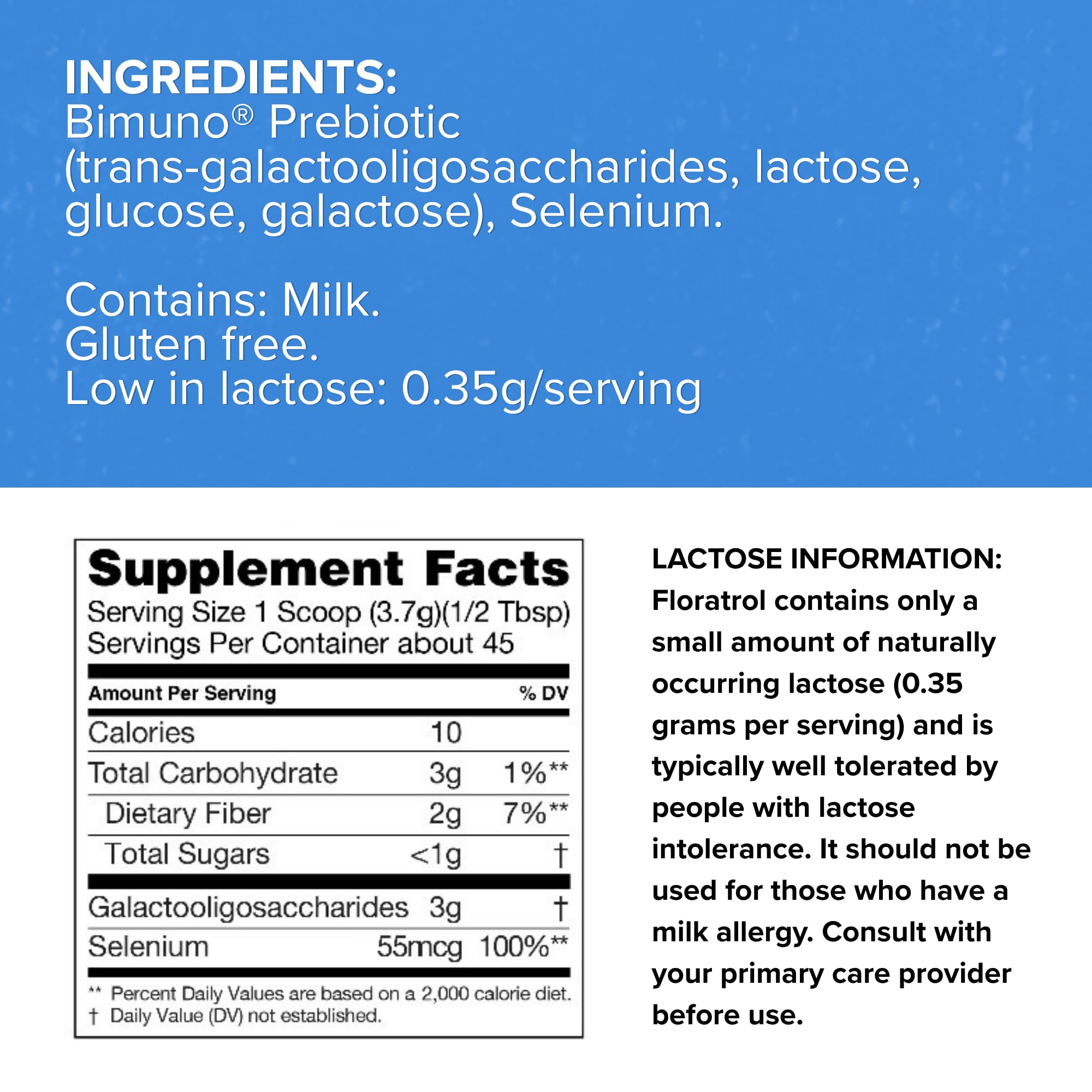Medtrition Floratrol™ Prebiotic Fiber Powder for Digestive Health – Bimuno® GOS Prebiotic + Selenium – Supports Gut Health & Regularity – Dissolves Clear and Fast,