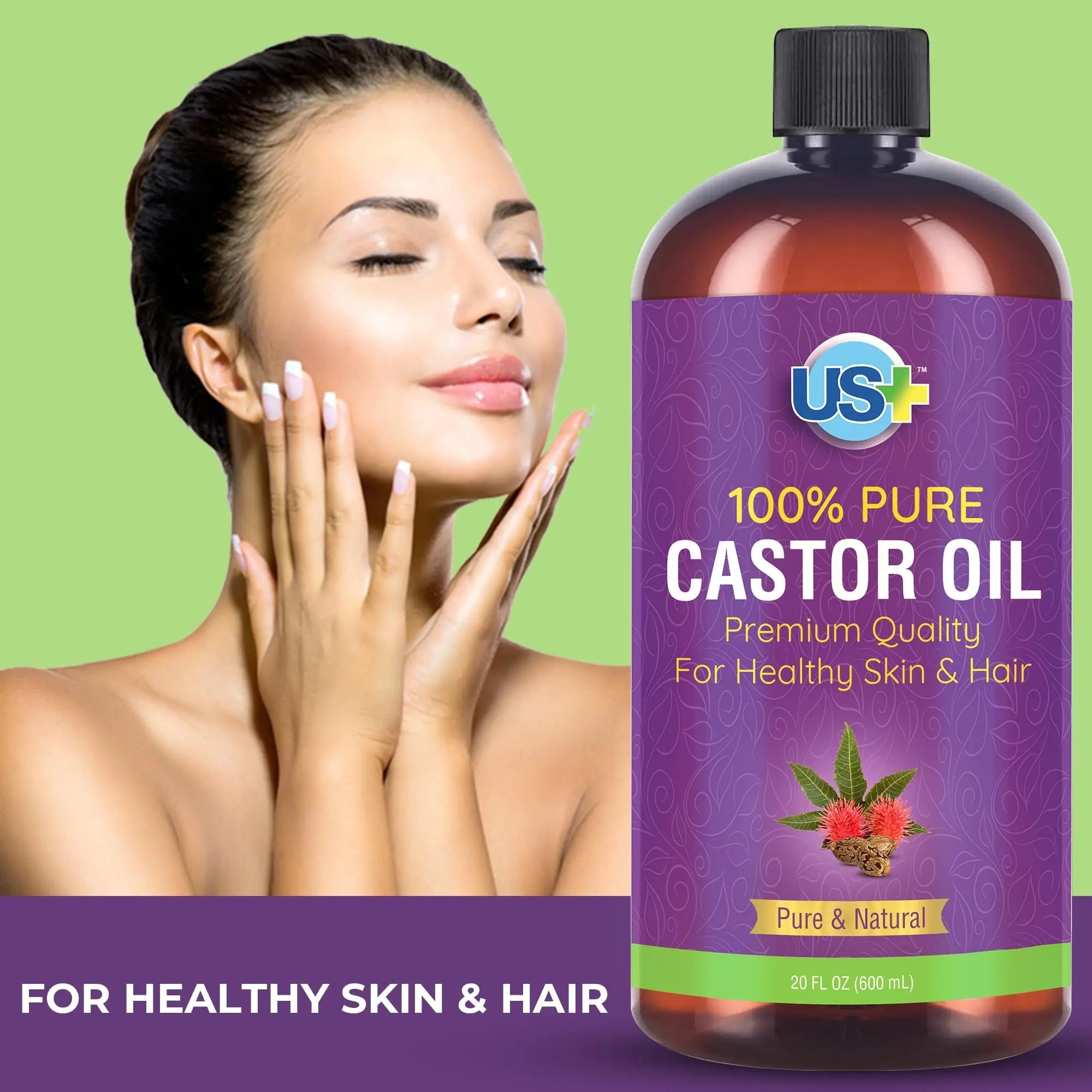Us+ 20oz 100% Pure Castor Oil - Cold-pressed, Unrefined, Hexane-free - USP Grade - Premium Quality Us+ Au supplements