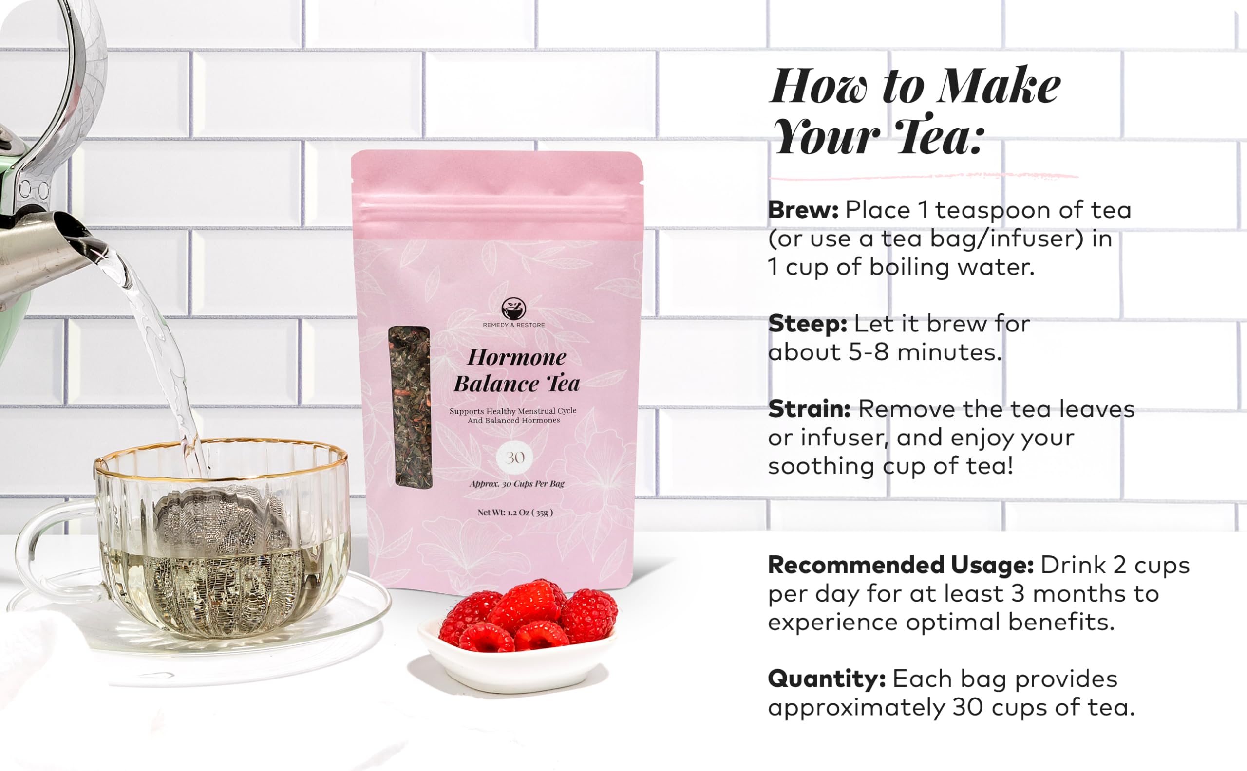 Remedy & Restore Herbal Tea for Hormone Balance - Natural Menstrual Cycle Support, Spearmint Flavor, Loose Leaves, 1 Count Remedy & Restore Au supplements