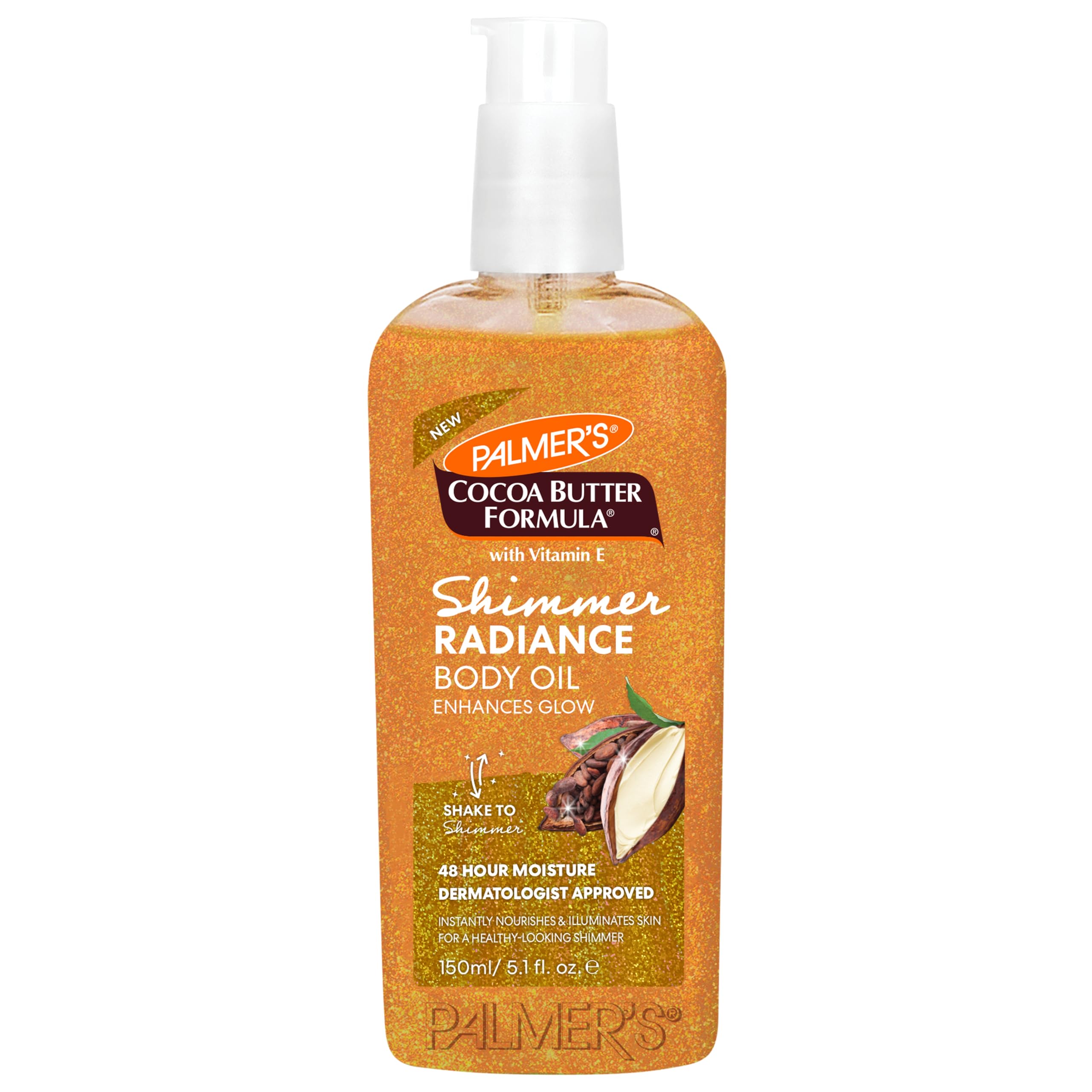 Palmer's Cocoa Butter Formula Shimmer Body Oil with Vitamin E, 5.1 Fl Oz, Radiance Body Oil for Glowing Skin