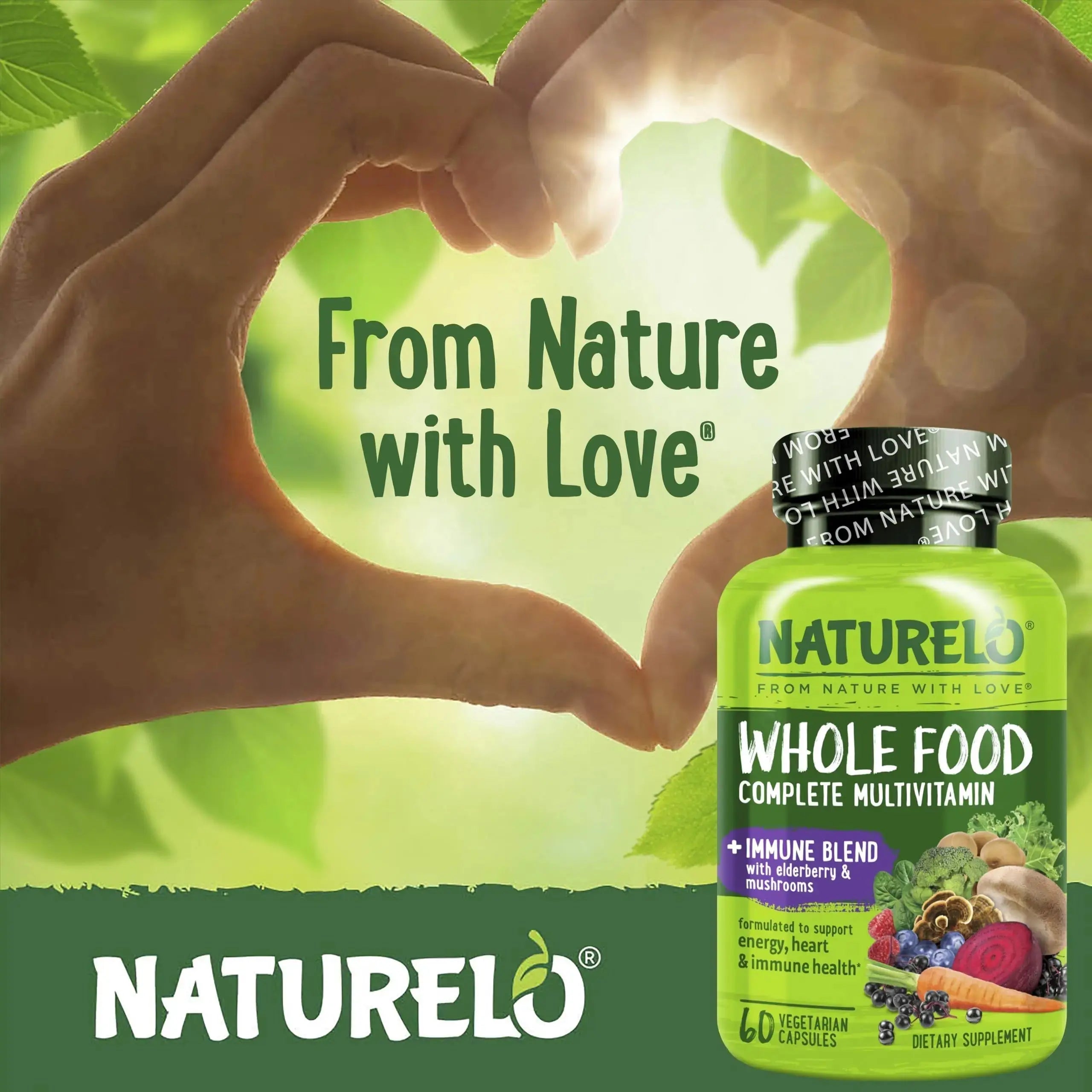 NATURELO Whole Food Multivitamin + Immune Blend with Elderberry & Mushrooms - Complete Multivitamin with Extra Immune Support NATURELO Au supplements