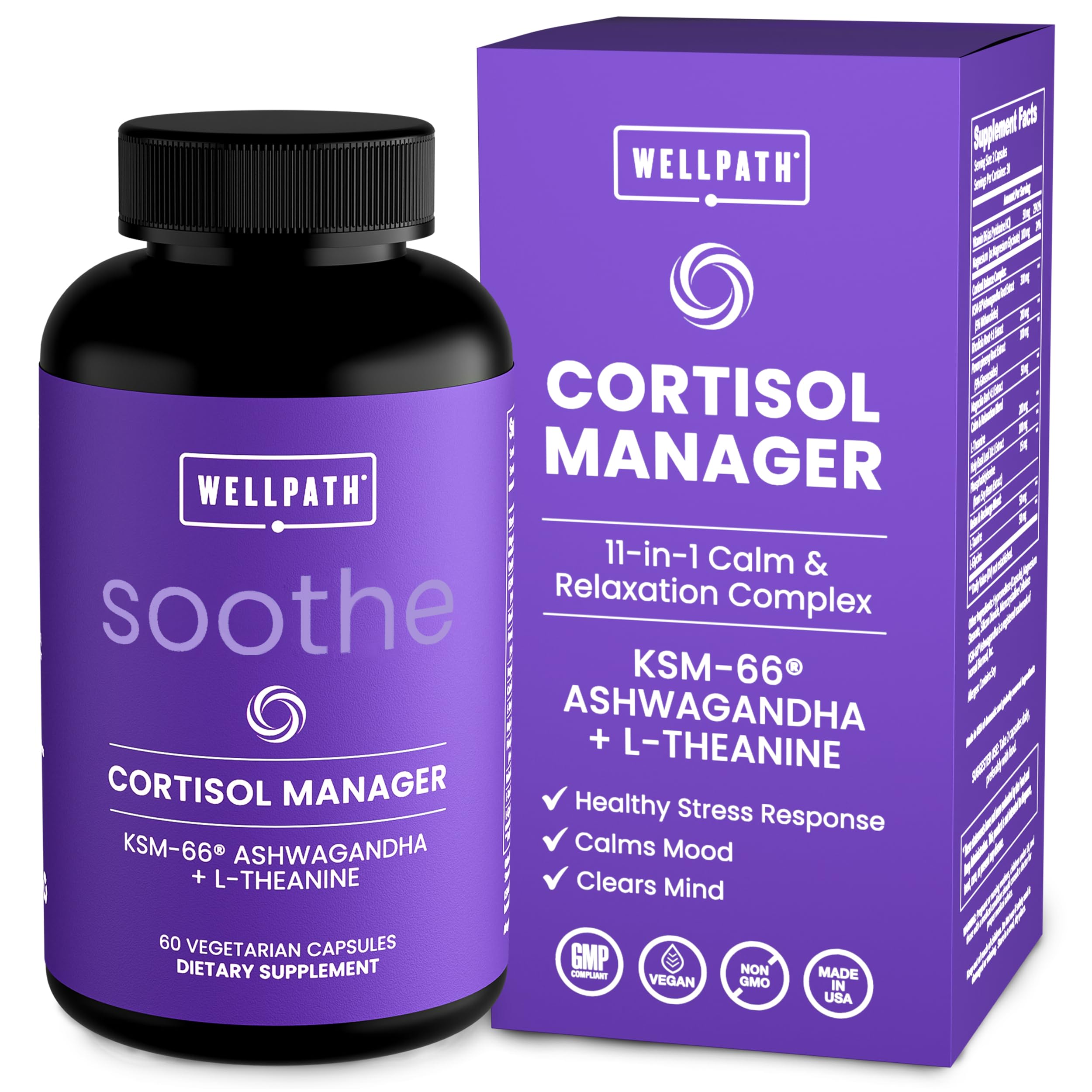 WellPath Soothe Cortisol Manager - Cortisol Supplements for Women with KSM-66® Ashwagandha & L-Theanine - Stress Support, Detox - 11-in-1 Complex, Vegan, Made in USA, Non-GMO, 60 Ct WellPath Au supplements