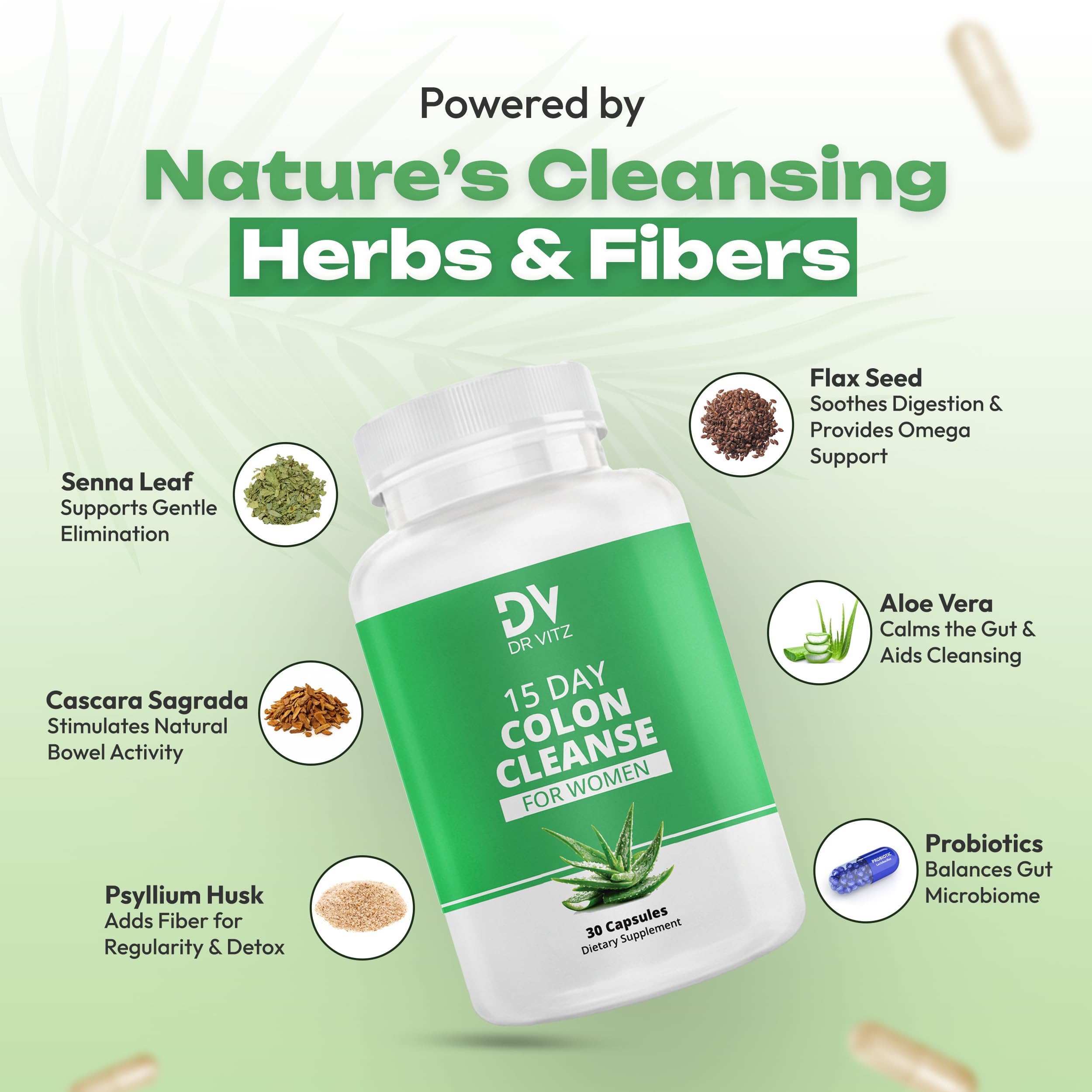 Dr Vitz 15 Day Colon Cleanse for Women – Natural Detox Pills with Herbs, Fiber & Probiotics – Bloating & Constipation Relief, Weight Loss & Gut Health Reset – 30 Capsules Dr Vitz Au supplements