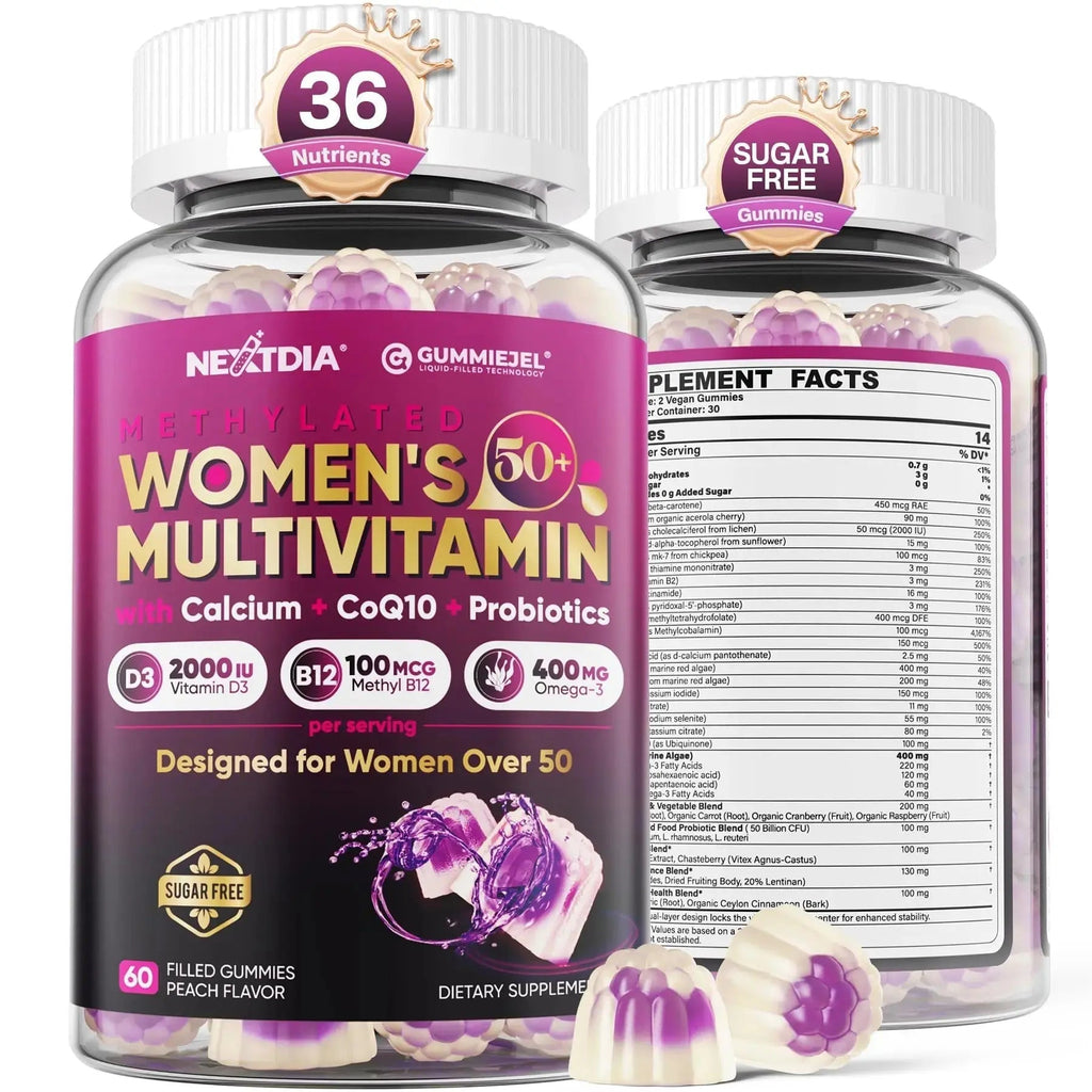 Multivitamin for Women 50 Plus Gummies, Vegan Omega 3, Methylfolate, Calcium, D3 K2, CoQ10, Daily Vitamin A C E, Methylated B12, Biotin, B Complex Nextdia Au supplements