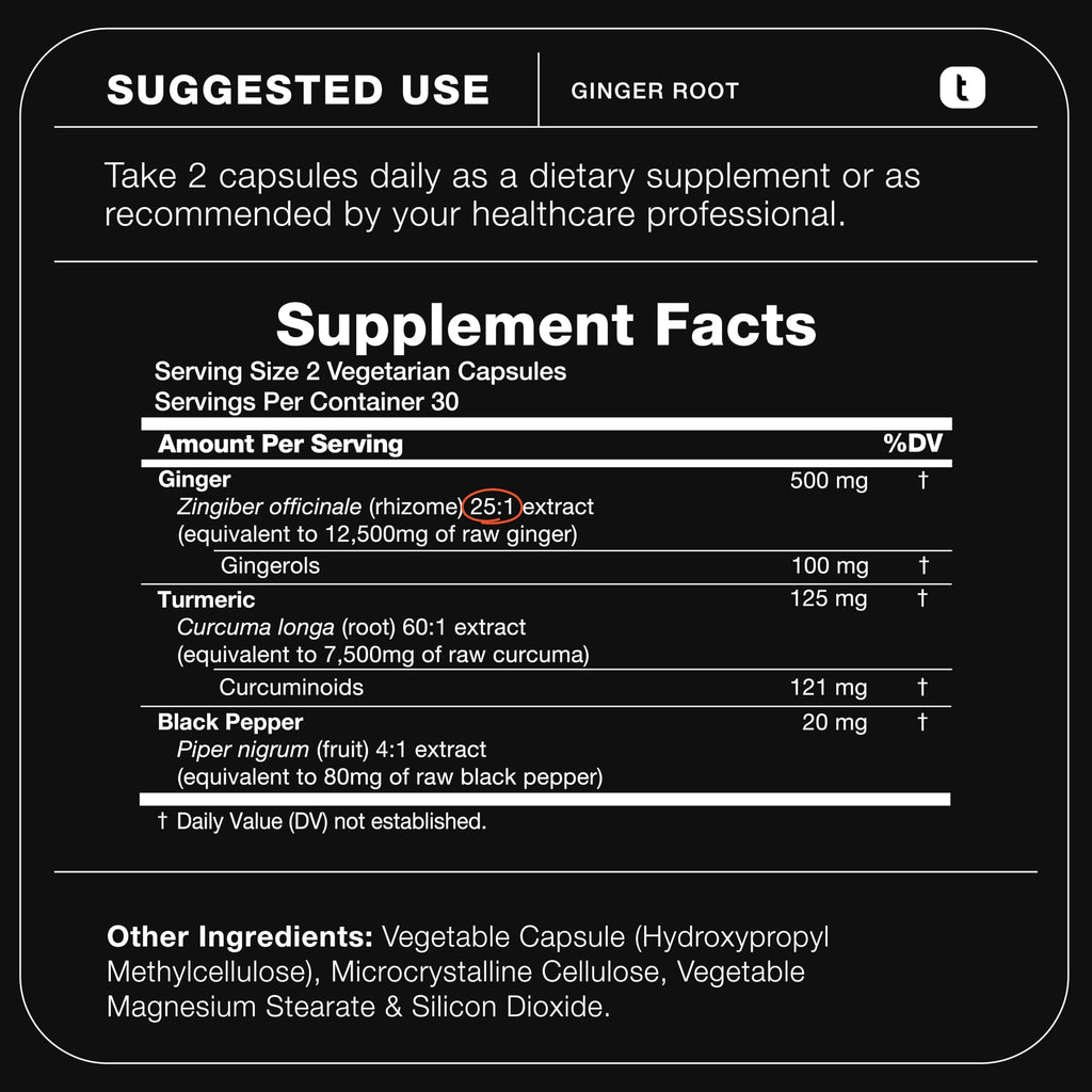 Toniiq Ginger Root Capsules – Ultra High Potency 25:1 Extract with 20% Gingerols – with Curcumin & Black Pepper for Synergy – Lab Tested – 60 Capsules Toniiq Au supplements