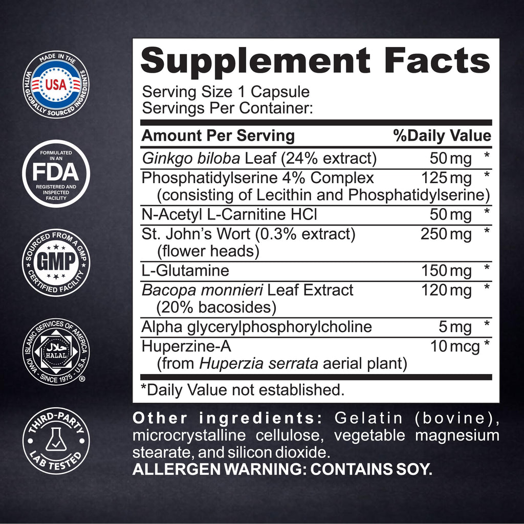 Brain Neuro Matrix – Memory & Focus Nootropic with Ginkgo Biloba & Huperzine A – Caffeine-Free Vegan Brain Supplement for Clarity, Focus & Mood – 90 Capsules (3-Month Supply) Kaitamin Au supplements
