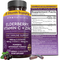 Viva Naturals Elderberry with Vitamin C and Zinc for Adults - 5 in 1 Sambucus Black Elderberry Capsules with Vitamin D3 5000 IU Immunity Supplement