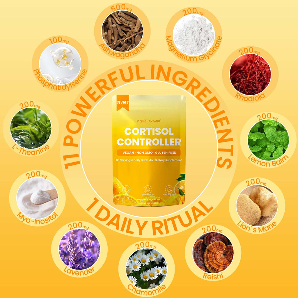 Cortisol Drink Powder, Cortisol Supplements for Women | Magnesium Glycinate, Ashwagandha, L-Theanine & Lion’s Mane | Relaxation, Focus & Stress Balance | Mango Orange Flavor | 30 Servings QIN SHAN TANG Au supplements
