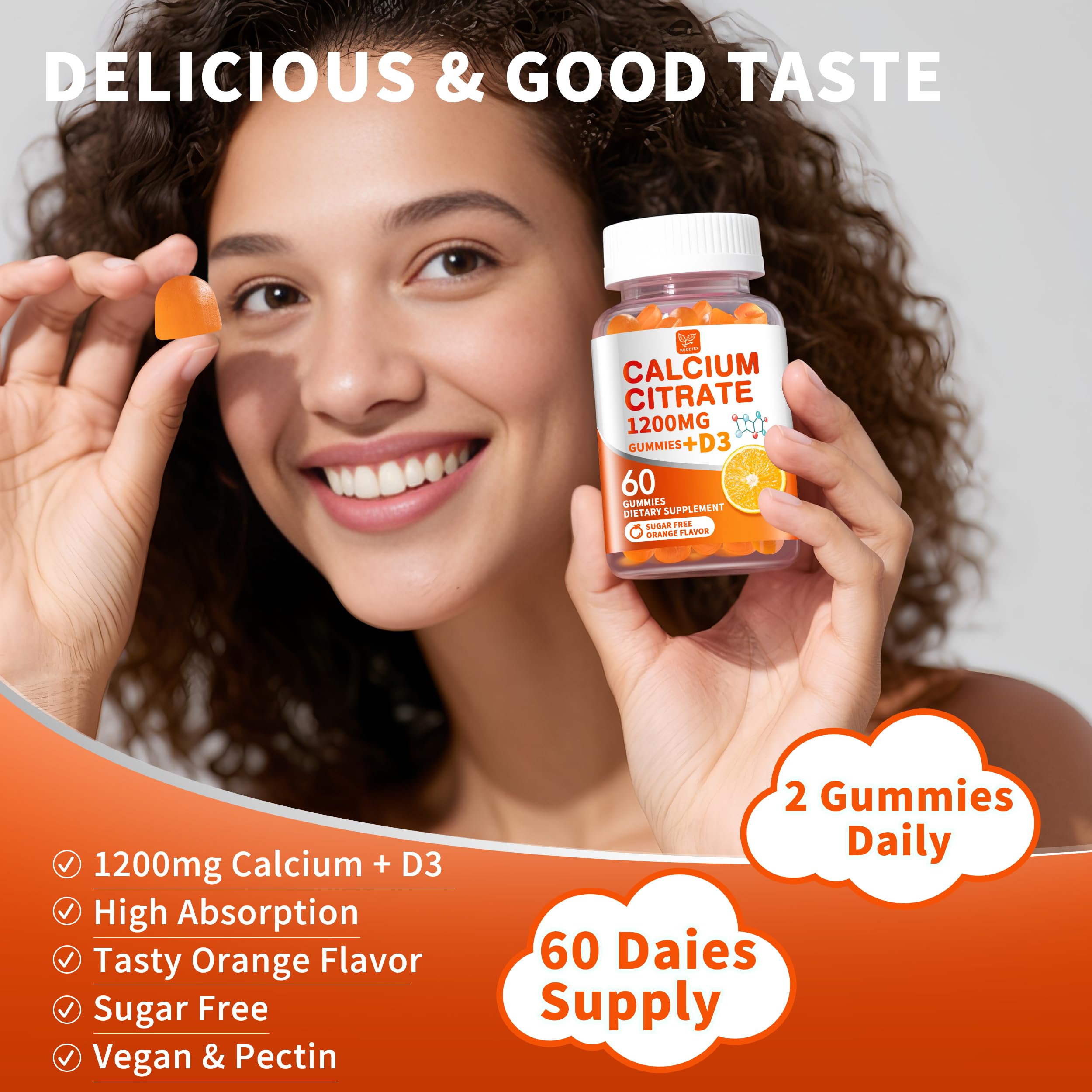 (2 Pack) Calcium Citrate 1200 mg with Vitamin D3 Gummies for Women & Men,Calcium Supplements for Bone & Teeth Support,High Absorption - Easy to Digest,