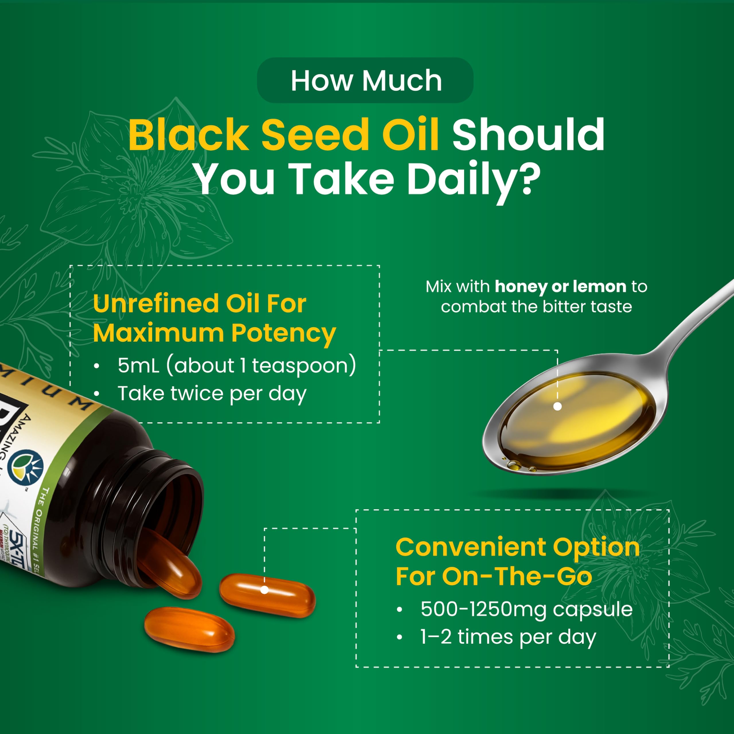 Amazing Herbs Premium Liquid Black Seed Oil - Cold Pressed with Nigella & Sativa, Aids in Digestive Health, Omegas 3 6 & 9, Immune Support, Brain Function