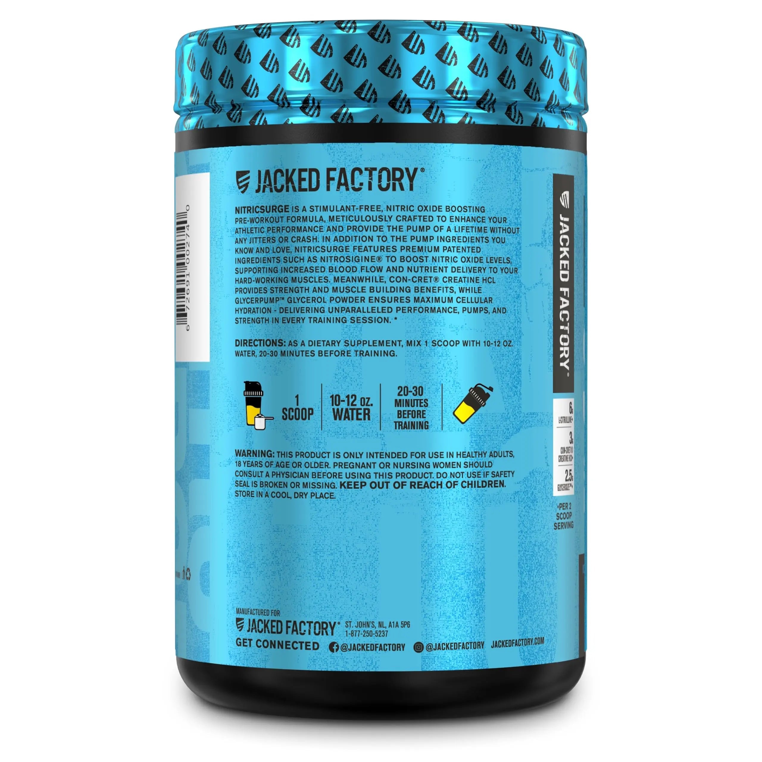 Nitric Surge Stim Free Pre Workout Powder - Caffeine Free Nitric Oxide Supplement Jacked Factory Au supplements