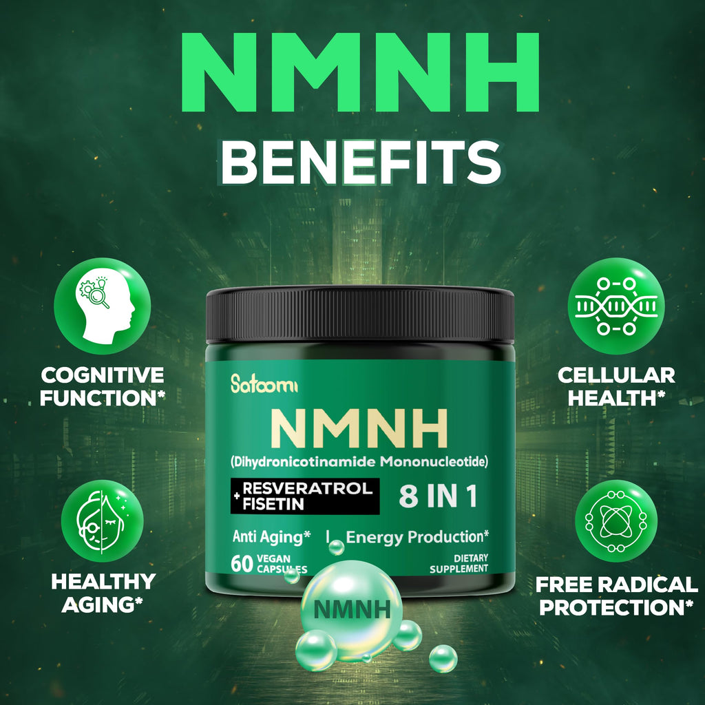 Satoomi 8in1 NMNH - NMN Supplement Alternative - NAD Supplement to Support NAD Levels Added Fisetin, Resveratrol, Quercetin, Turmeric, Berberine, Vitamin D3 & C - 60 Count for 30 Days Satoomi Au supplements