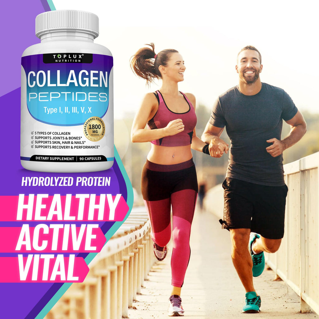 Toplux Multi Collagen Peptides Pills 1800 Mg Complex - Type I, II, III, V, X Premium Collagen Complex for Better Skin & Hair, Strong Joint, Hydrolyzed Protein
