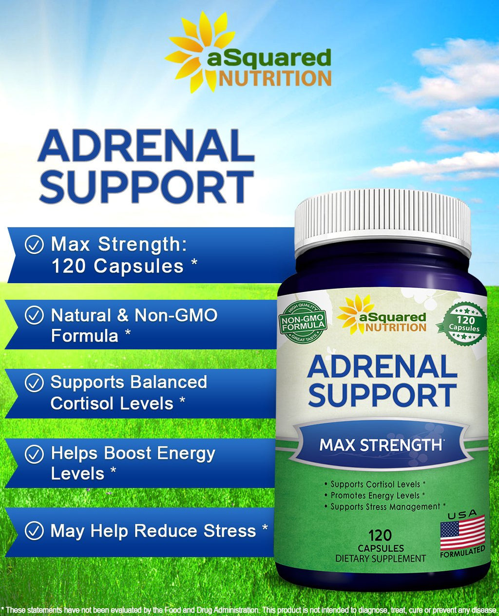 aSquared Nutrition Adrenal Support & Cortisol Manager Supplement (120 Capsules)-Adrenal Health w/Vitamin C Complex Pills to Support Fatigue & Stress Relief-Ashwagandha, L-Tyrosine, Rhodiola & Ginseng aSquared Nutrition Au supplements