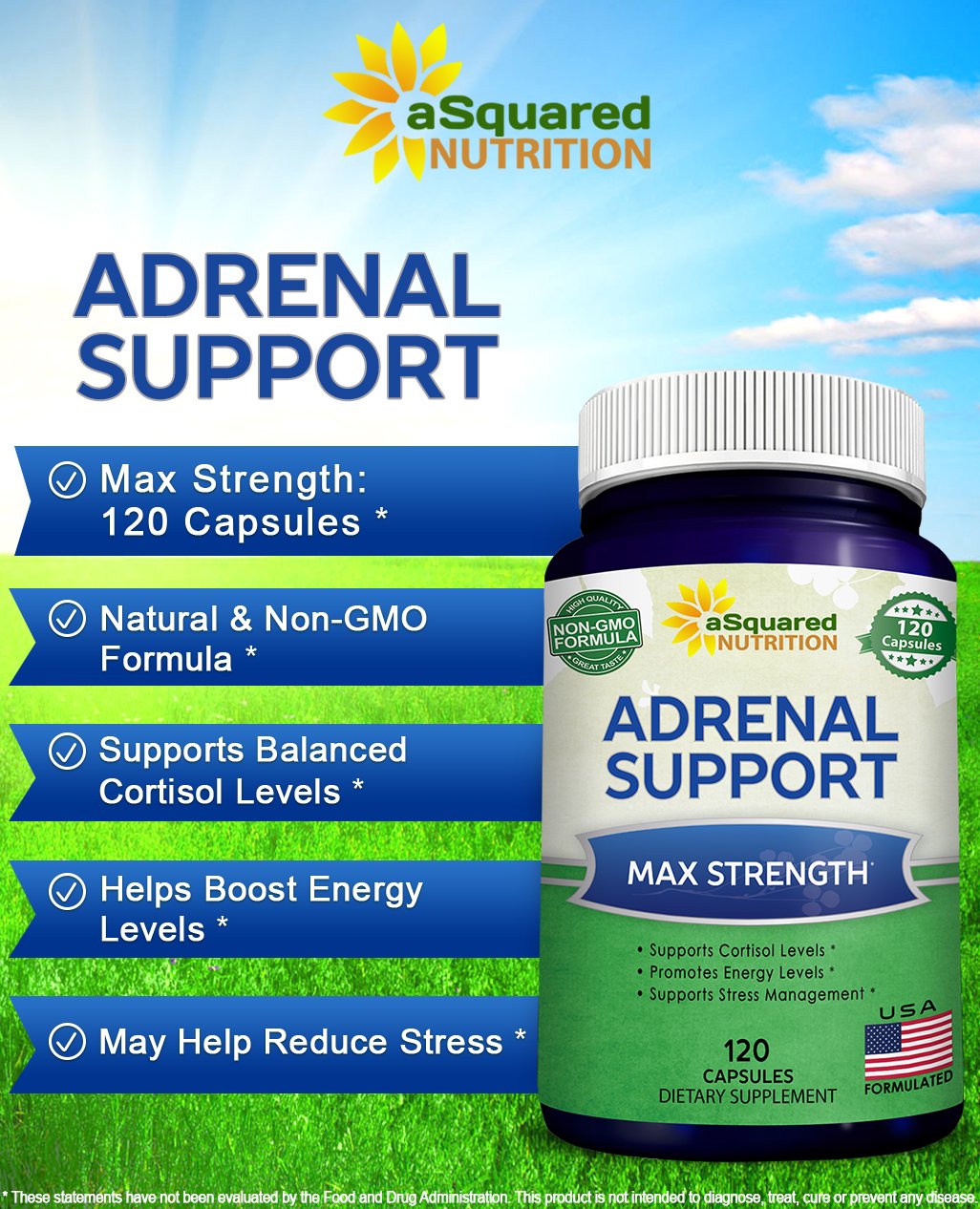 aSquared Nutrition Adrenal Support & Cortisol Manager Supplement (120 Capsules)-Adrenal Health w/Vitamin C Complex Pills to Support Fatigue & Stress Relief-Ashwagandha, L-Tyrosine, Rhodiola & Ginseng aSquared Nutrition Au supplements
