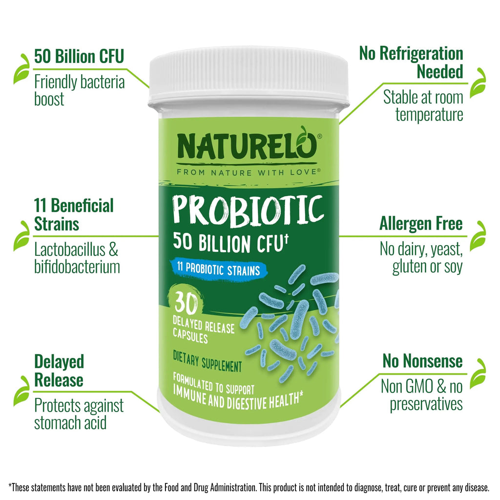 NATURELO Probiotic Supplement - 50 Billion CFU - 11 Strains - One Daily - Helps Support NATURELO Au supplements