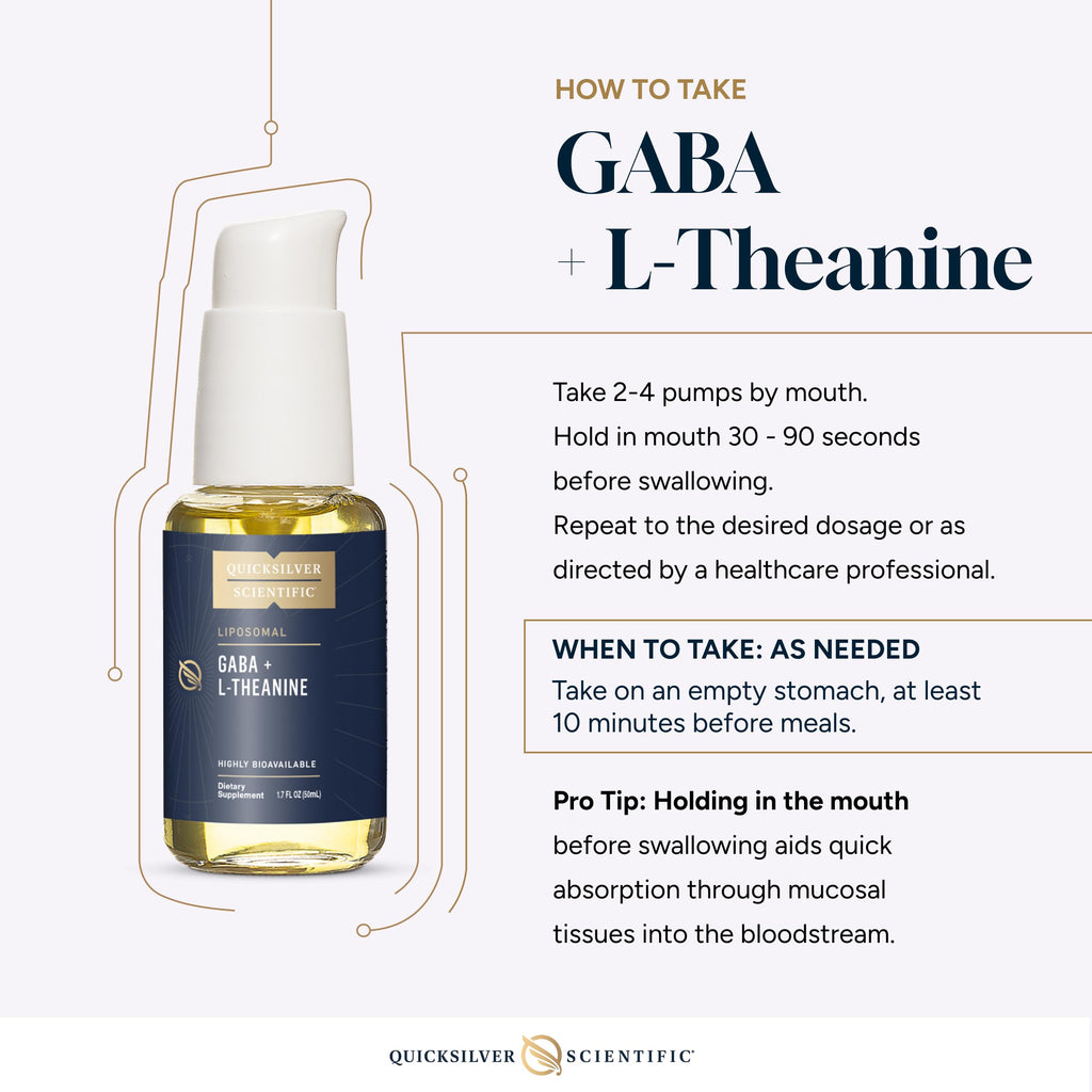 Quicksilver Scientific Liposomal GABA + L Theanine - Calm, Stress Response & Brain Support - Bioavailable GABA Supplement with L Theanine 100mg (1.7oz/50ml) Quicksilver Scientific Au supplements