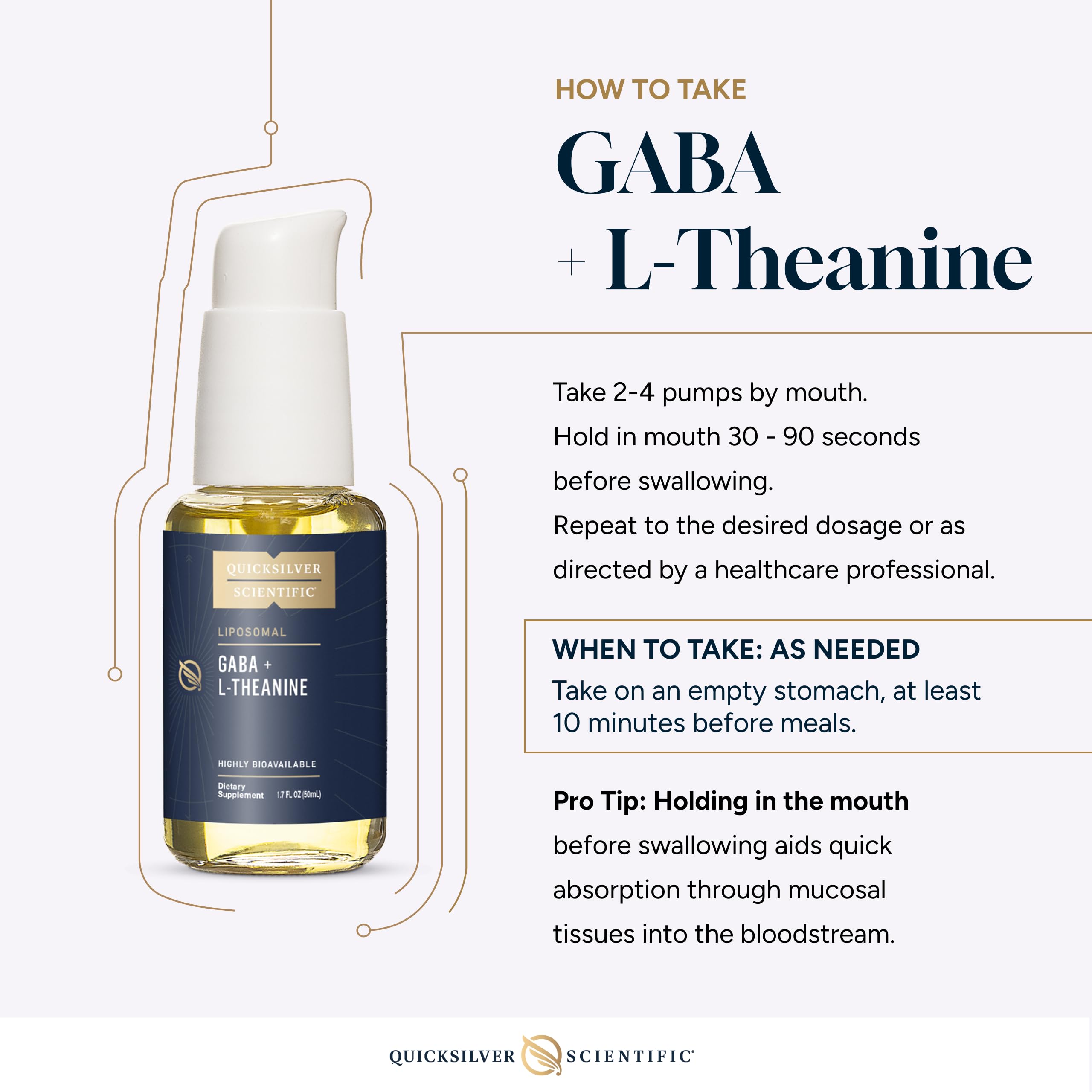 Quicksilver Scientific Liposomal GABA + L Theanine - Calm, Stress Response & Brain Support - Bioavailable GABA Supplement with L Theanine 100mg (1.7oz/50ml) Quicksilver Scientific Au supplements