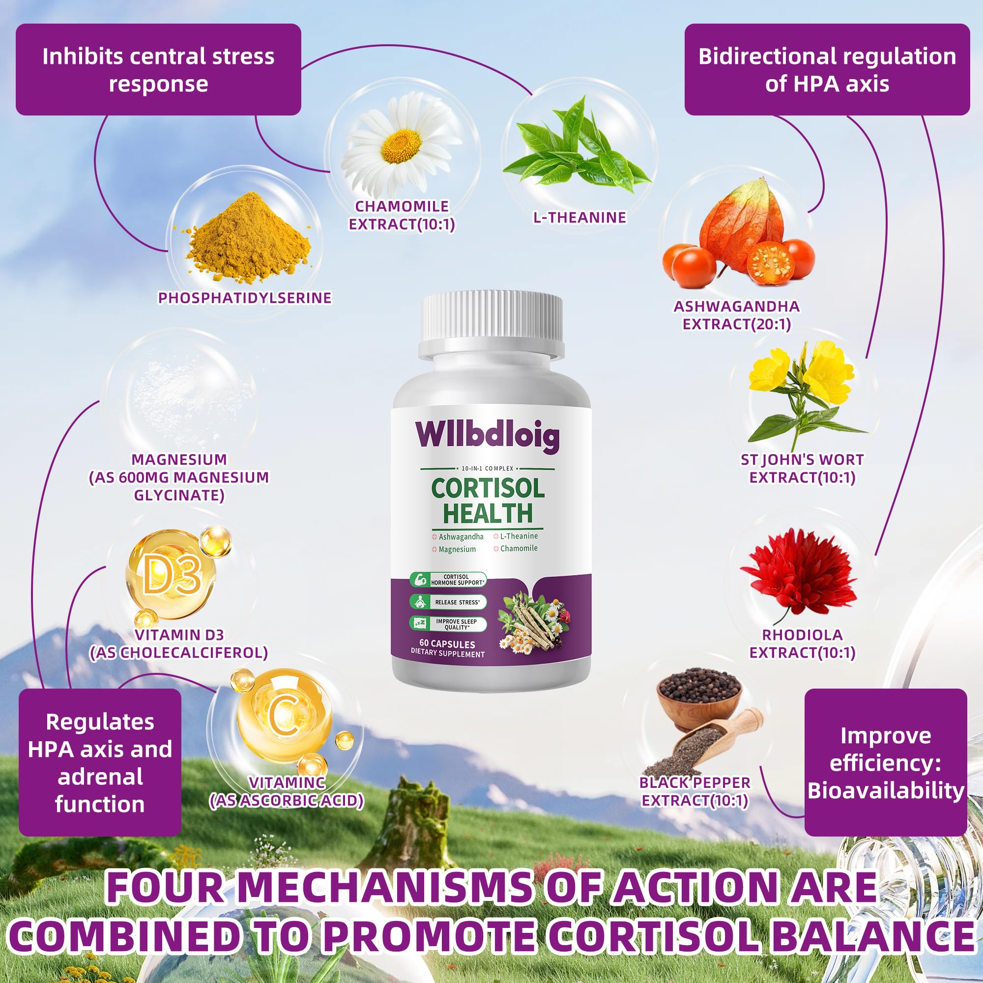 Cortisol Supplements for Women Men, High Cortisol Reducer Health, Detox Cortisol Manager for Stress Relief ,Mood and Sleep with Ashwagandha, L-Theanine, Lower and Control - Non-GMO,Vegan 60 Capsules Wllbdloig Au supplements