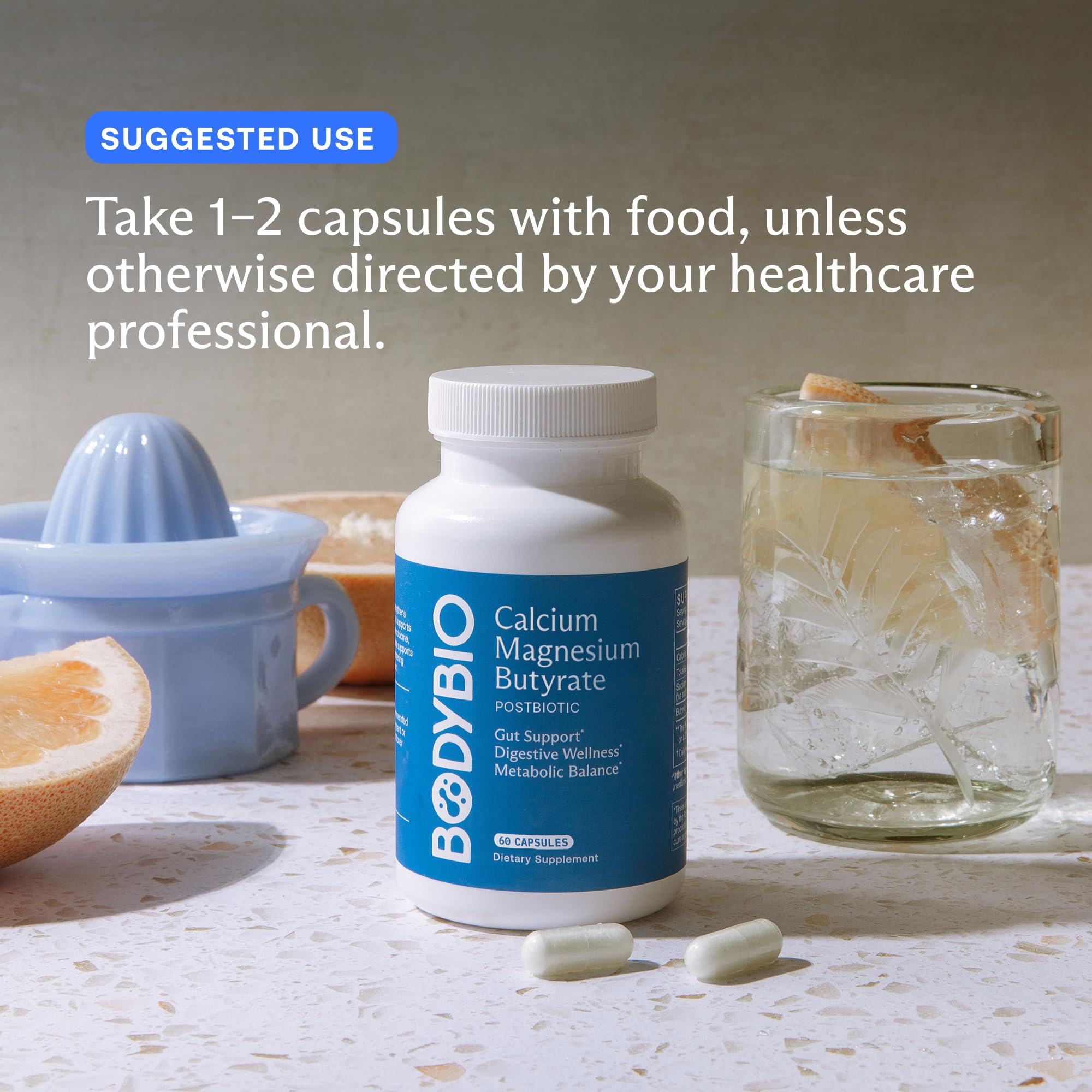 BodyBio Butyrate - Postbiotic for Gut Health, Digestive Support, Bloat, Gas & Constipation Relief, Leaky Gut Repair - Calcium, Magnesium