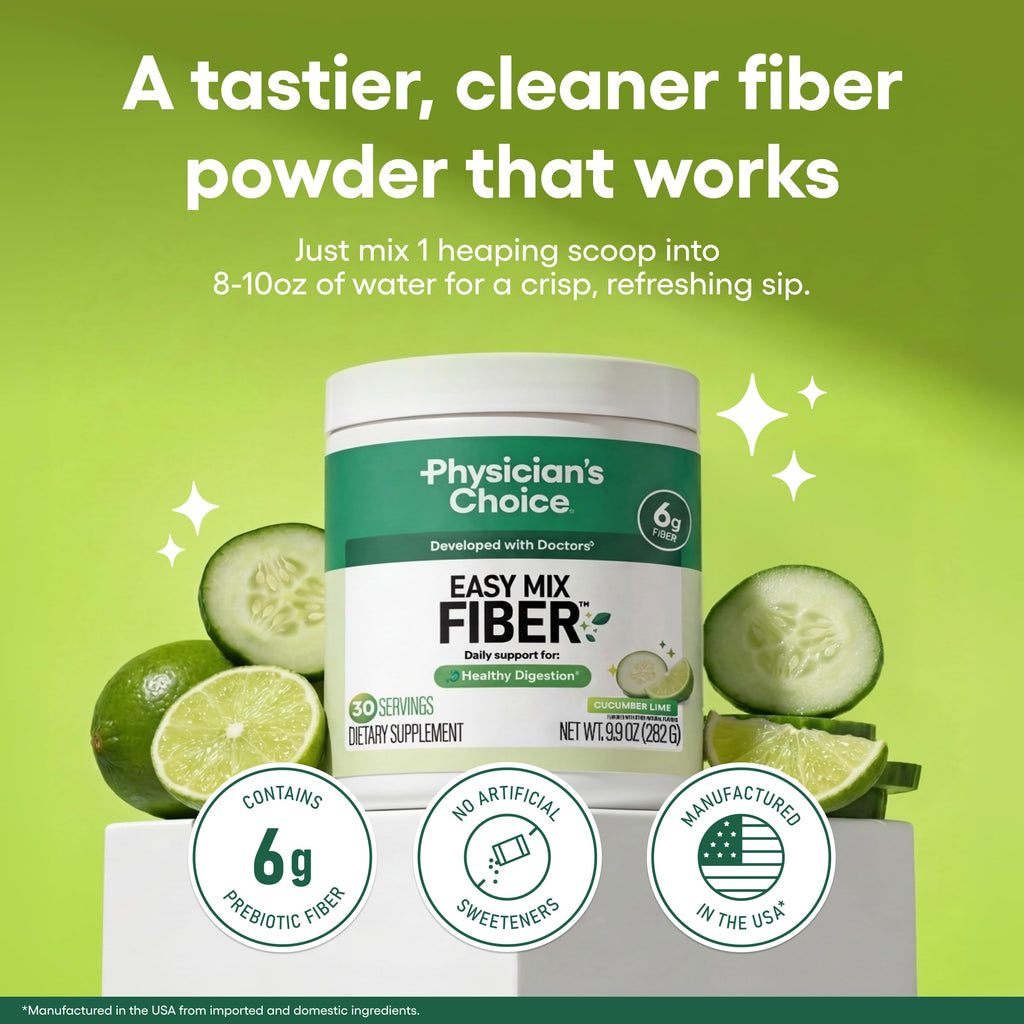 Physician's CHOICE Easy Mix Fiber for Digestive Health & Regularity - No Grit - Daily Prebiotic Soluble Fiber Powder Supplement