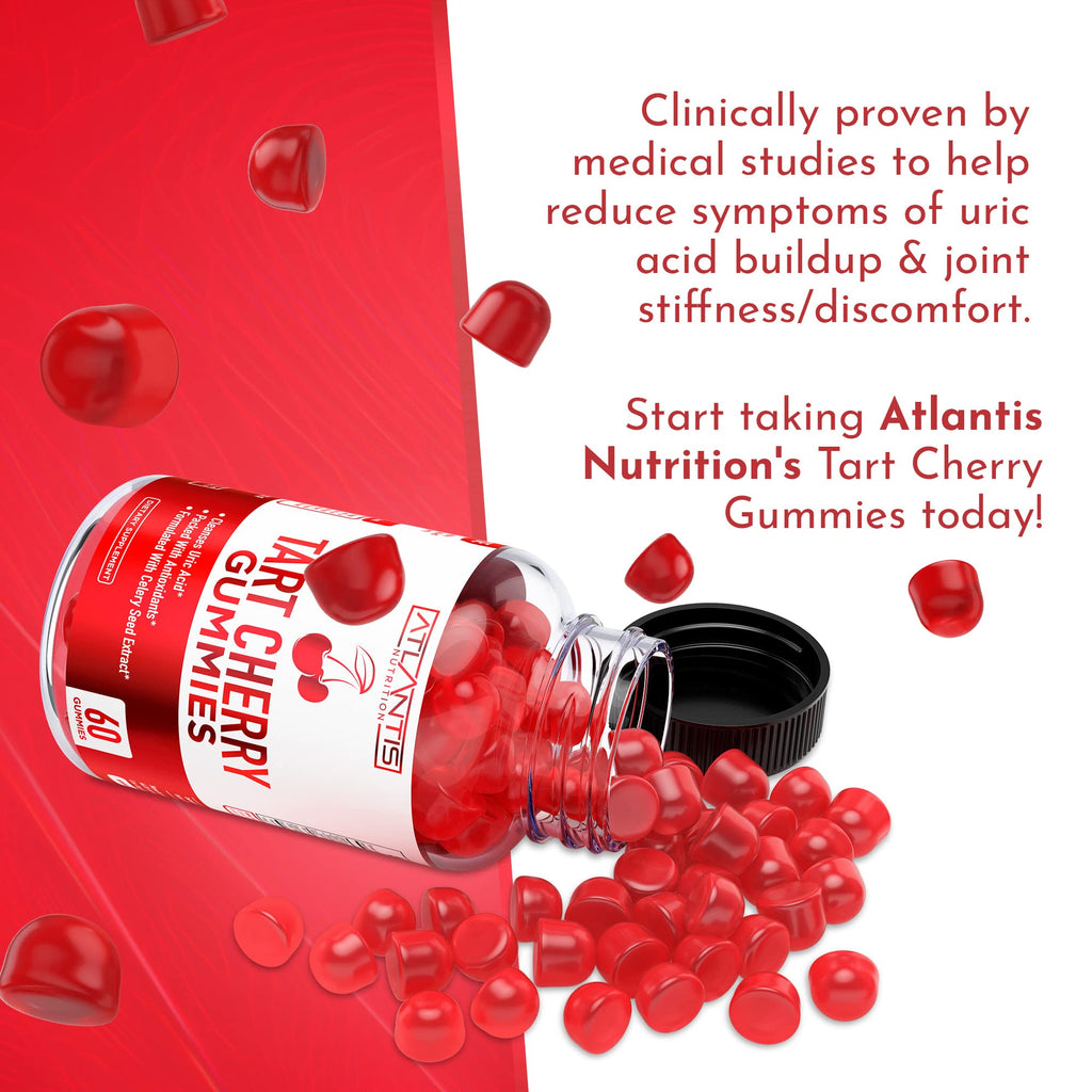 Atlantis Nutrition Tart Cherry Gummies with Celery Seed Extract - Advanced Uric Acid Cleanse for Immediate Relief | Joint Relief & Recovery